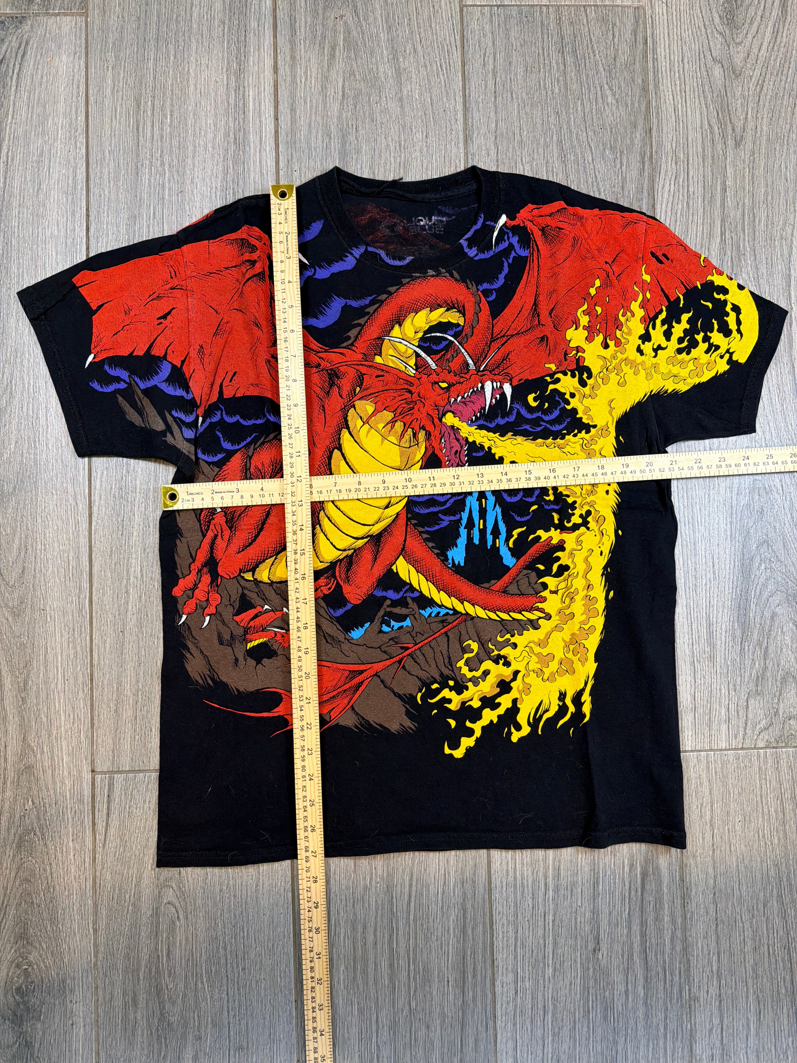 Print Tag Liquid Blue Dragon Knight AOP Black T-Shirt Large