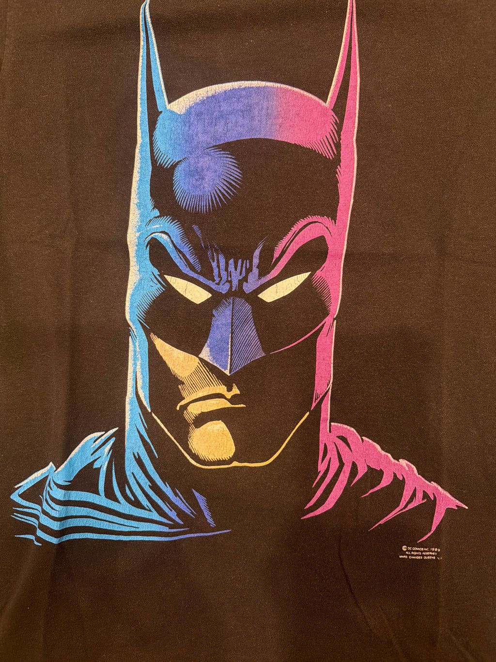 1989 Batman Cowell Big Face Purple Blue Black T-Shirt Medium
