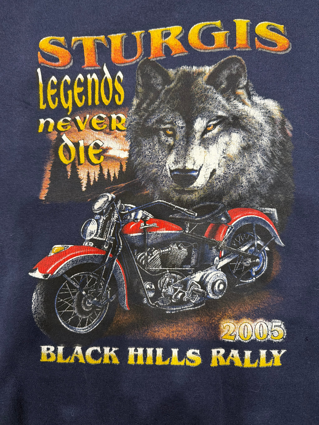 2005 Sturgis Motorcycle Harley Davidson Crew Neck Blue Sweatshirt Large