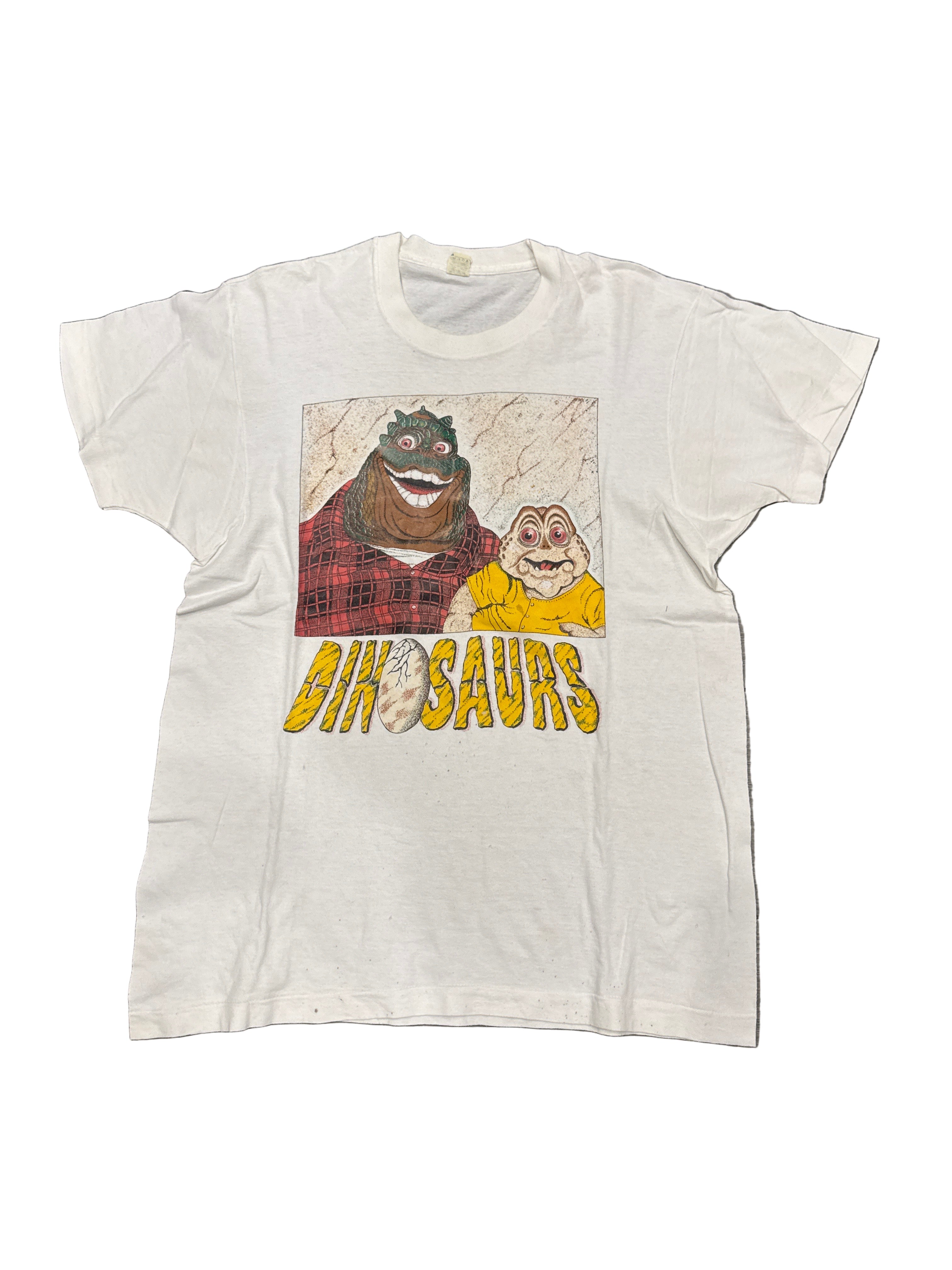 80s Dinosaurs TV Promo White Screen Stars T-Shirt XL