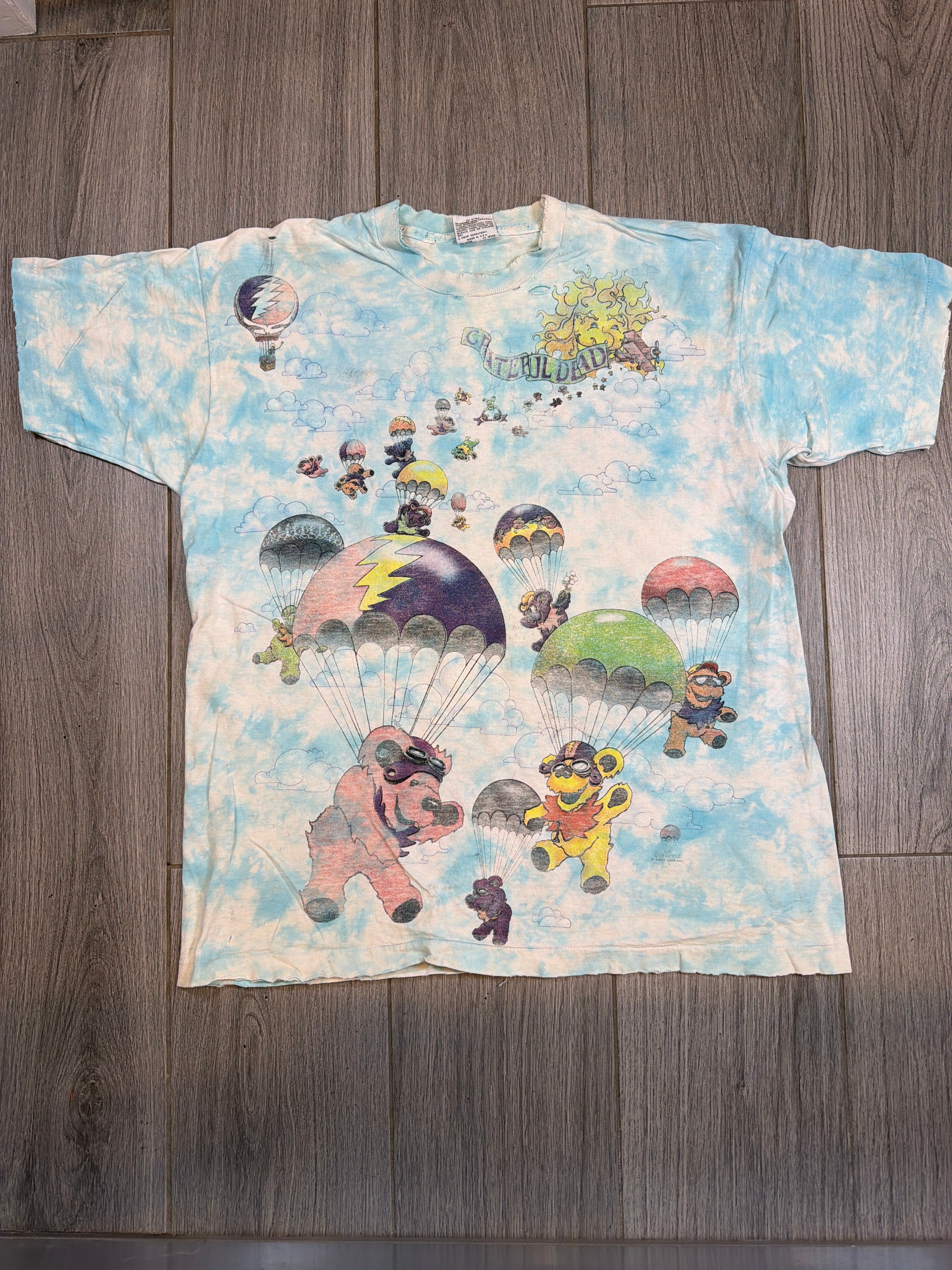 1993 Grateful Dead Parachute Bears Tie Dye Liquid Blue T-Shirt XL