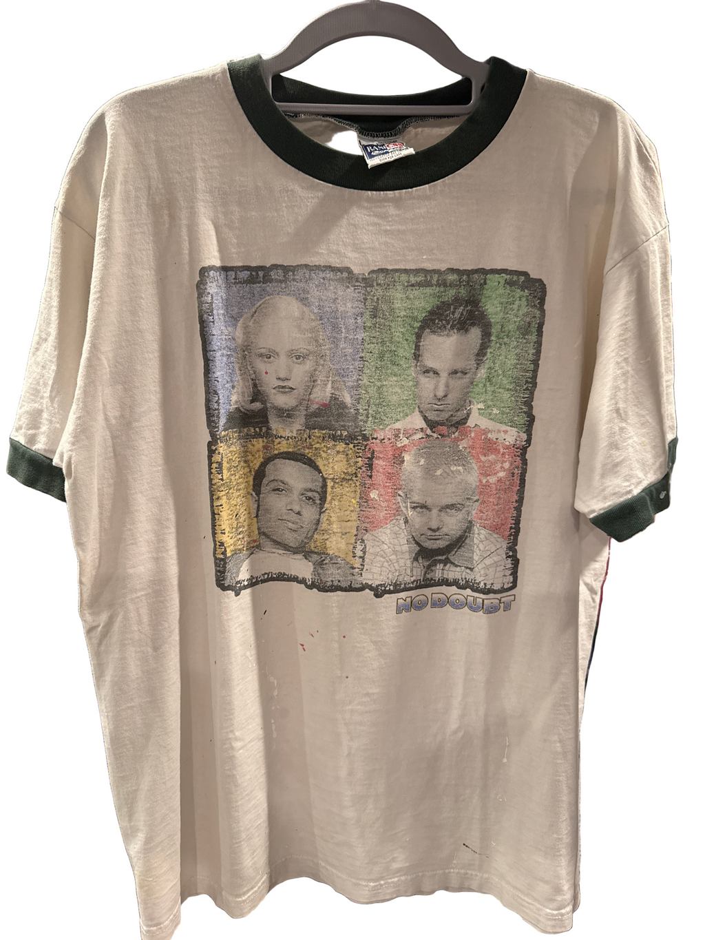 90s No Doubt Ringer Paint Splatter White/Green Large T-Shirt Basicss Gwen