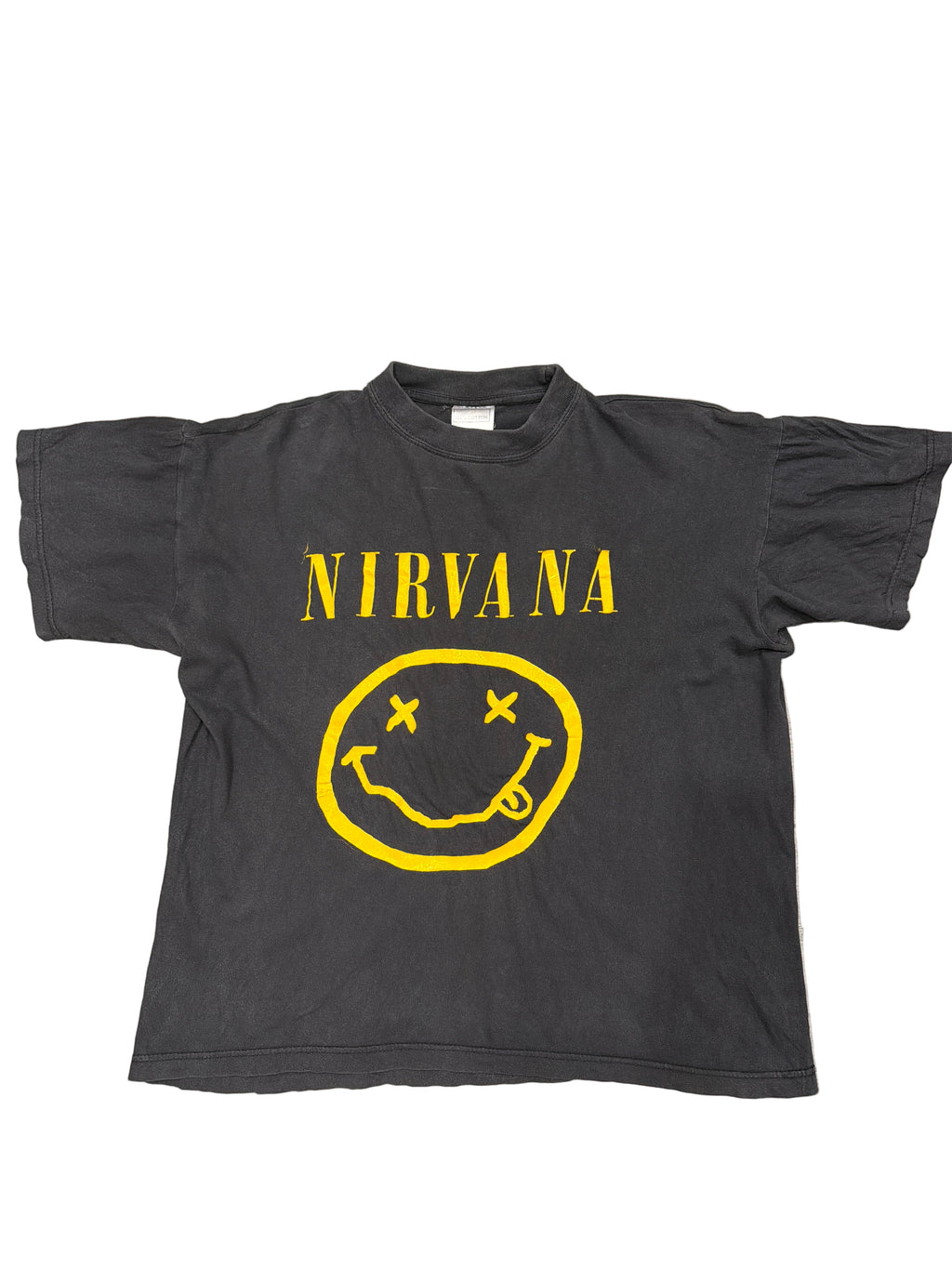 1992 Nirvana Smiley Euro Kurt Cobain Grohl Black T-Shirt Medium