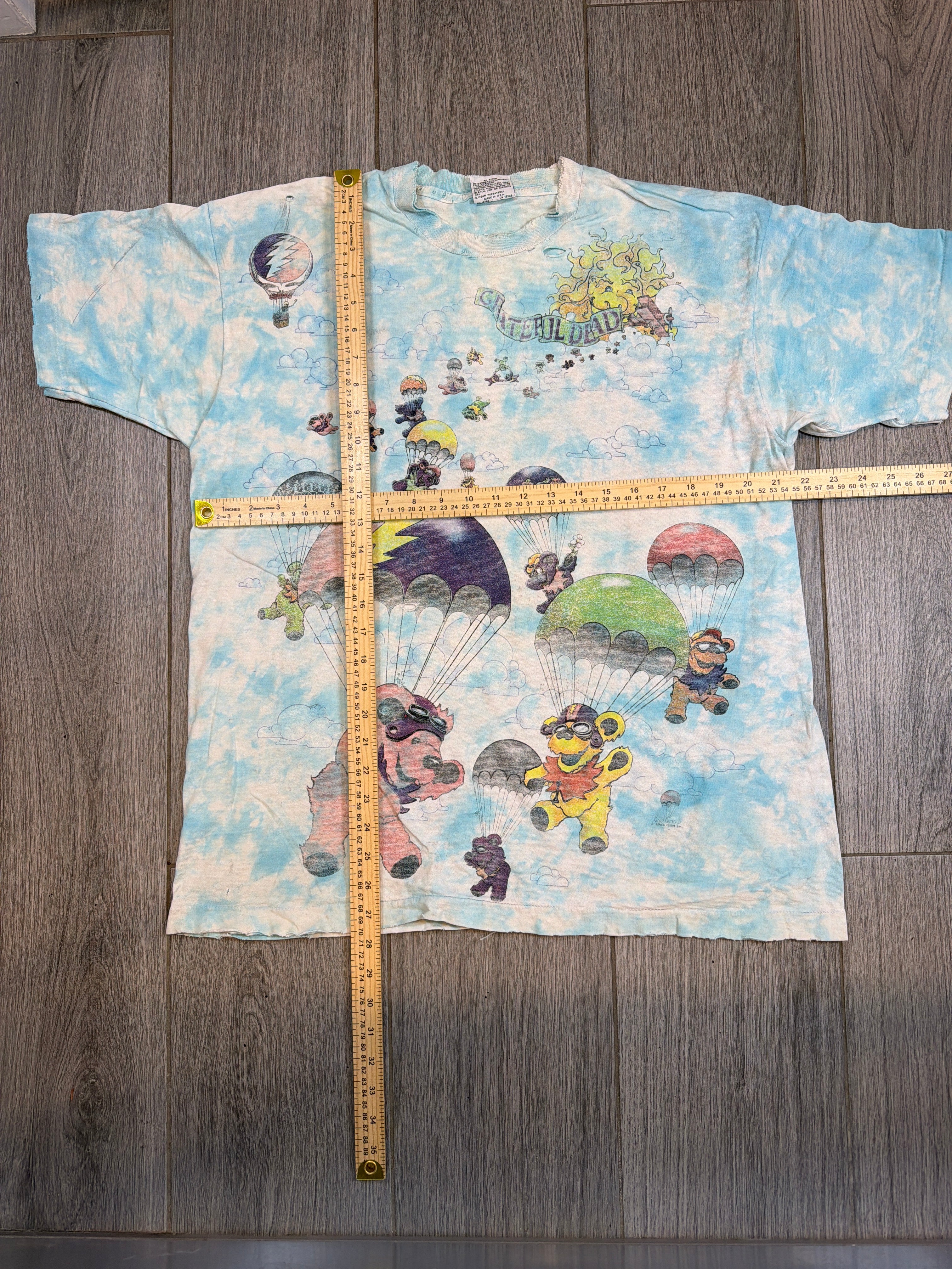 1993 Grateful Dead Parachute Bears Tie Dye Liquid Blue T-Shirt XL