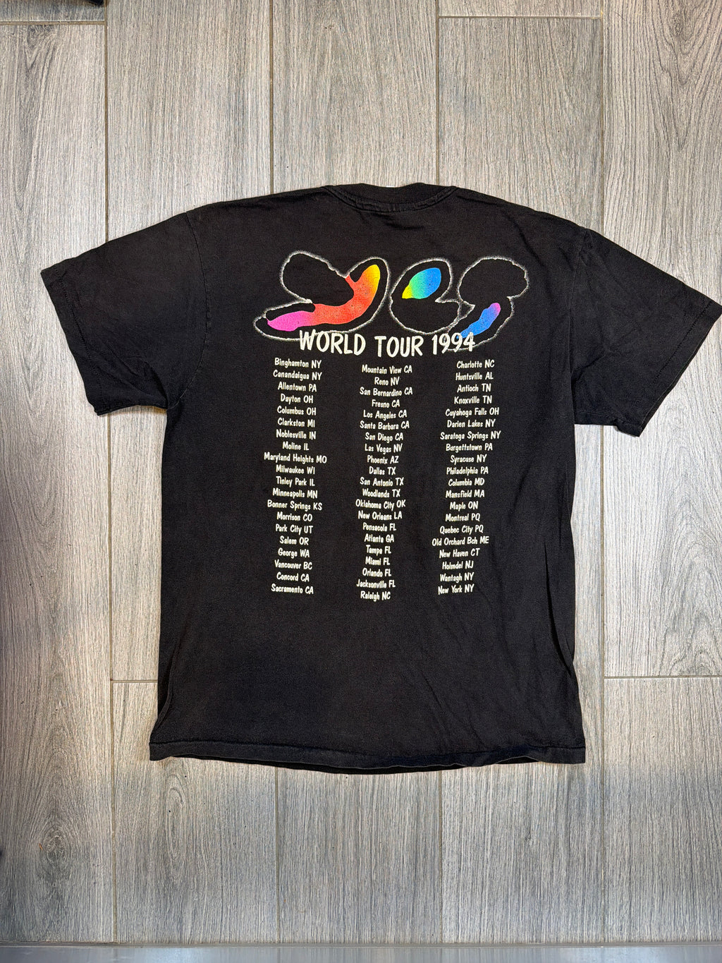 1994 Yes World Tour Black Dated Double Sided Hanes T-Shirt Large