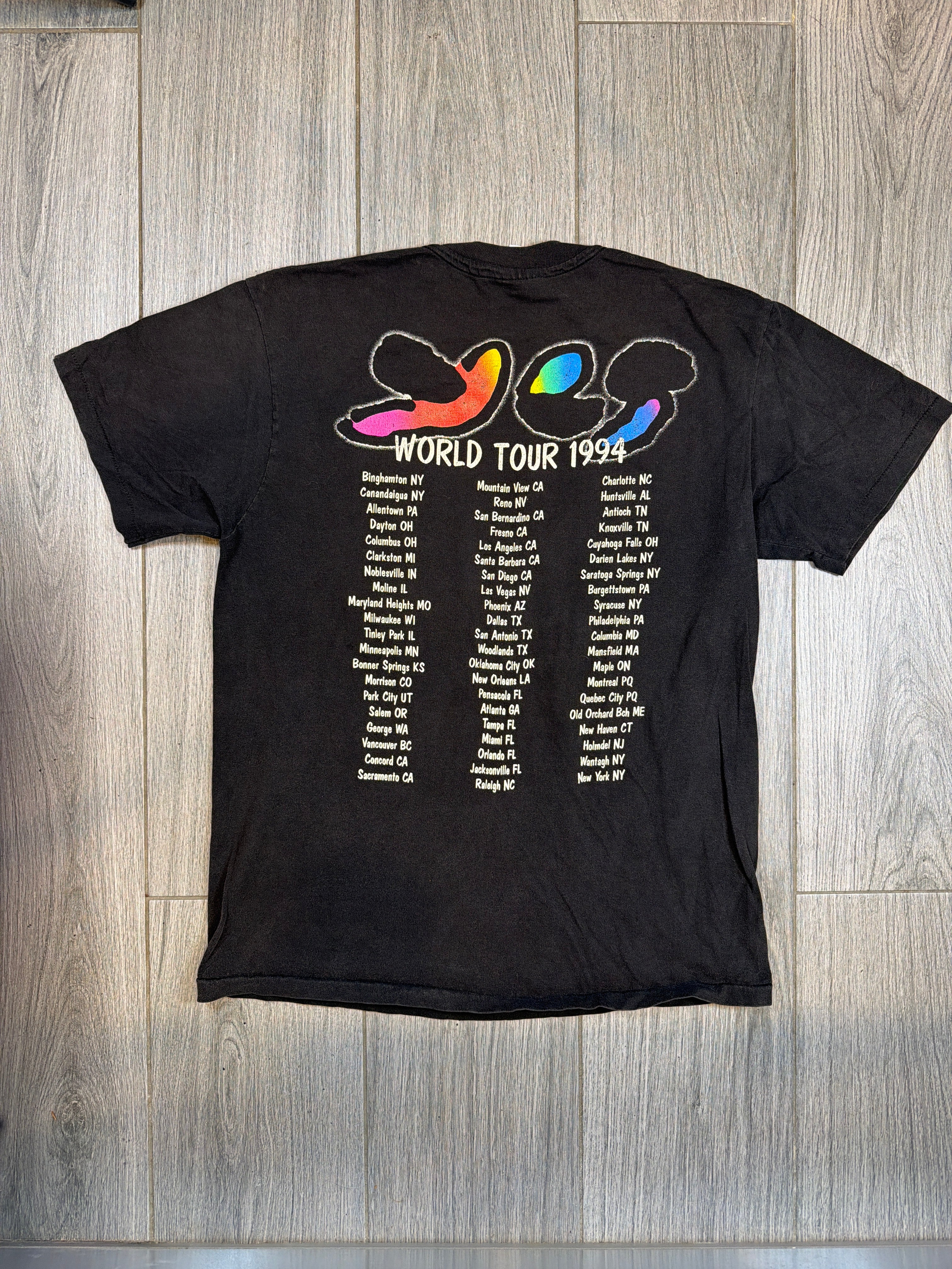 1994 Yes World Tour Black Dated Double Sided Hanes T-Shirt Large