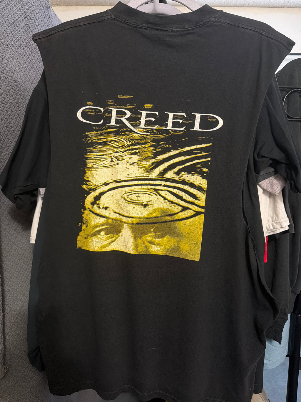 00s Creed Deep Cut Off T Shirt Double Sided Delta L Black