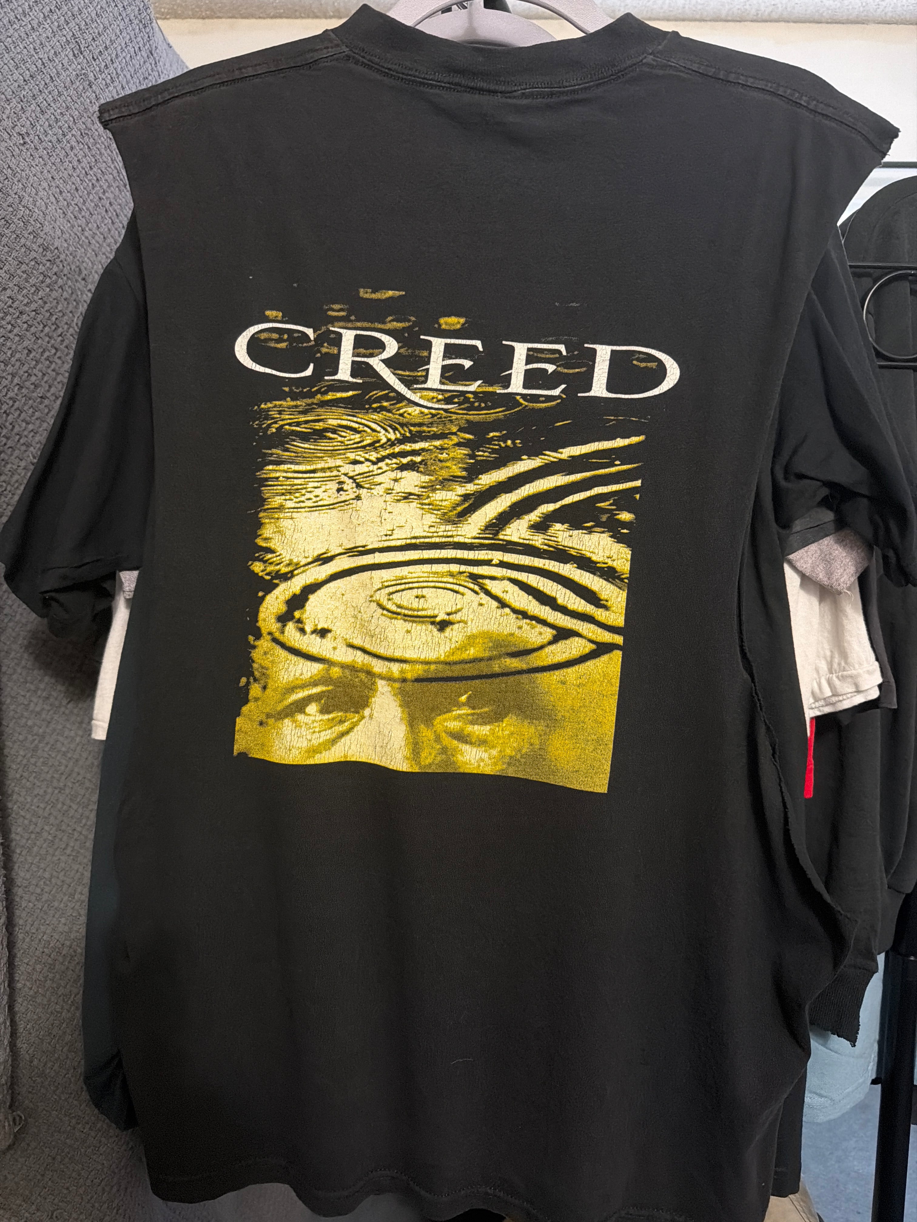 00s Creed Deep Cut Off T Shirt Double Sided Delta L Black