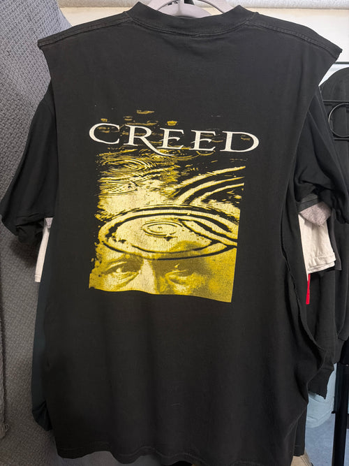00s Creed Deep Cut Off T Shirt Double Sided Delta L Black