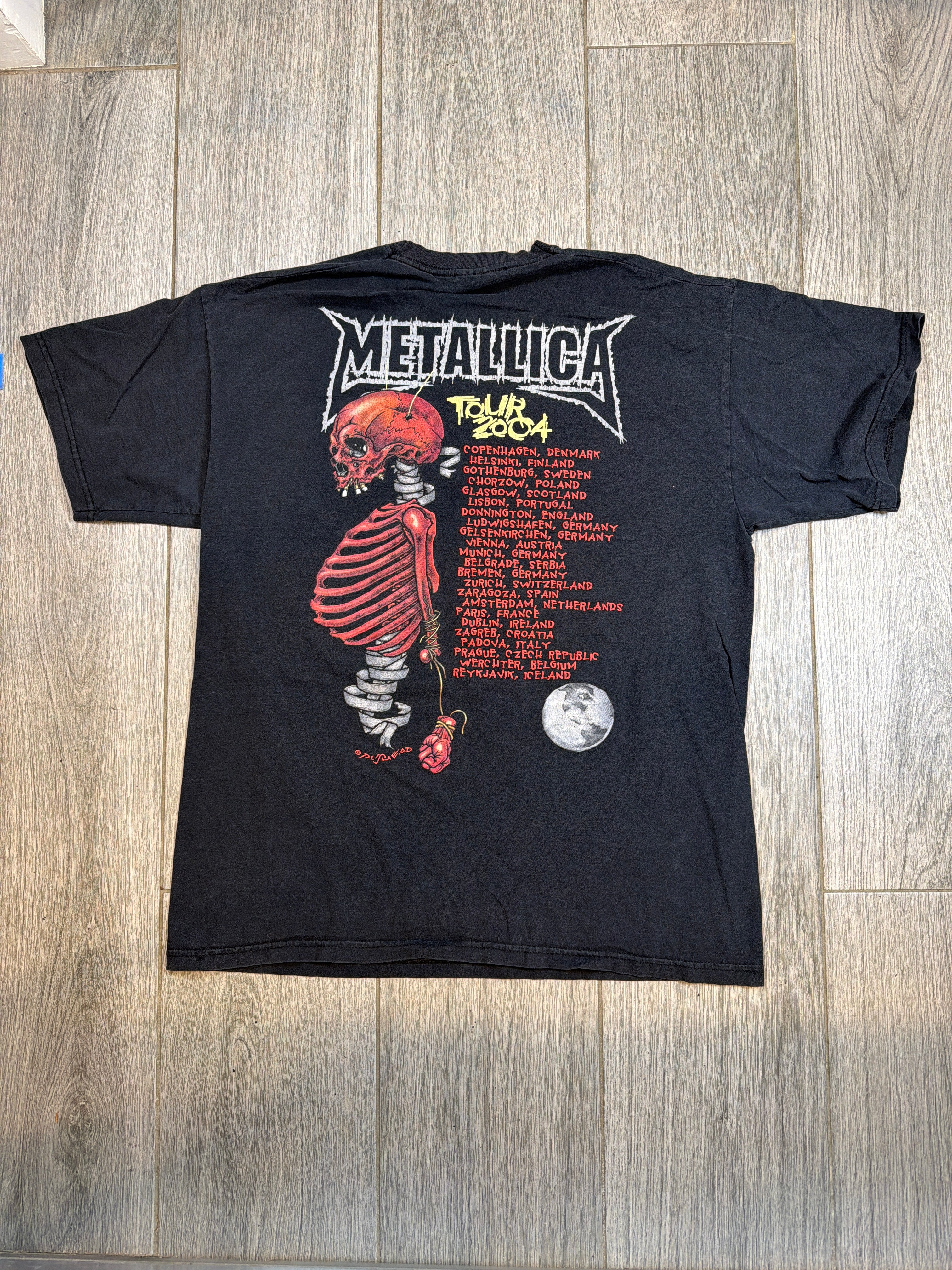 2004 Metallica Tour Pushead Dates FOTL Schwarzes T-Shirt Large