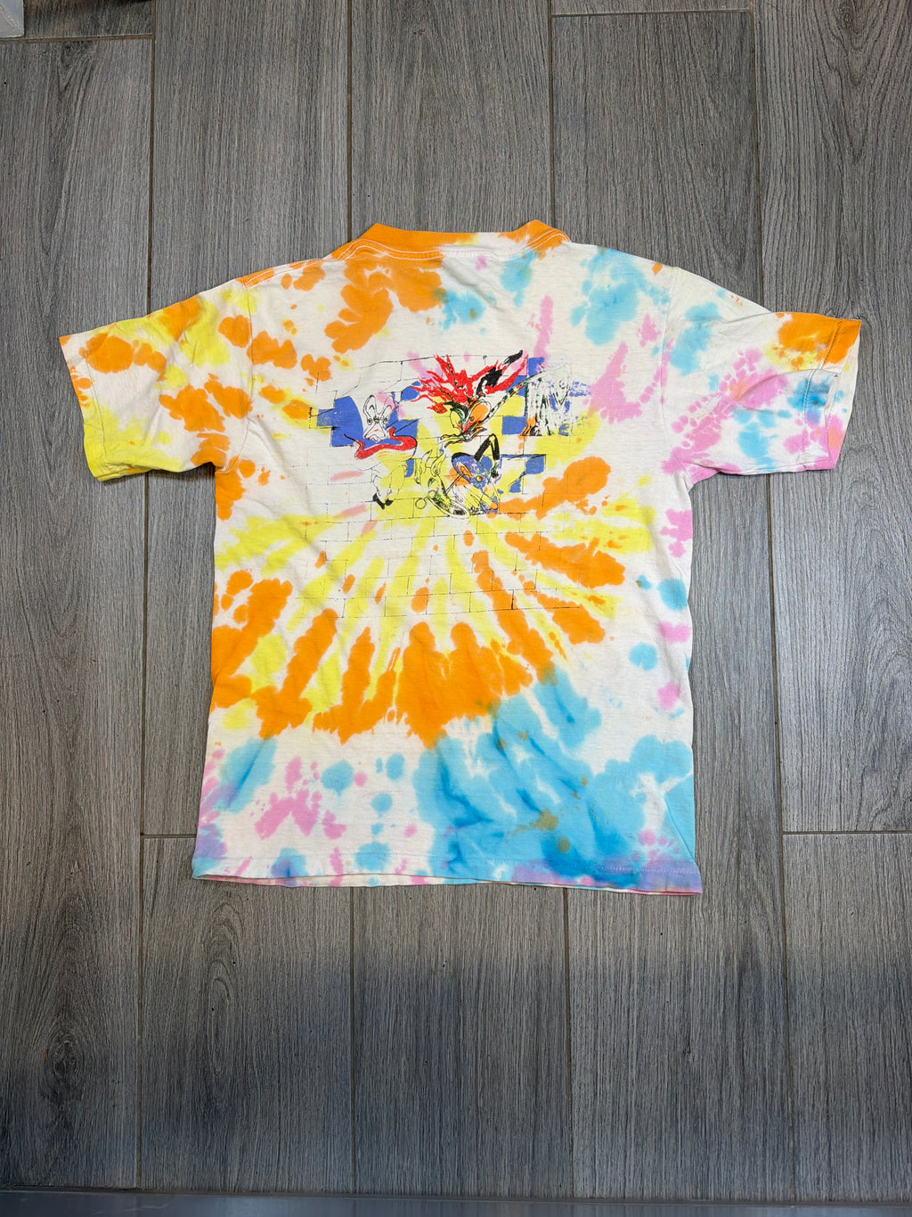 90s Pink Floyd Handshake The Wall Tie Dye Faded T-Shirt Medium
