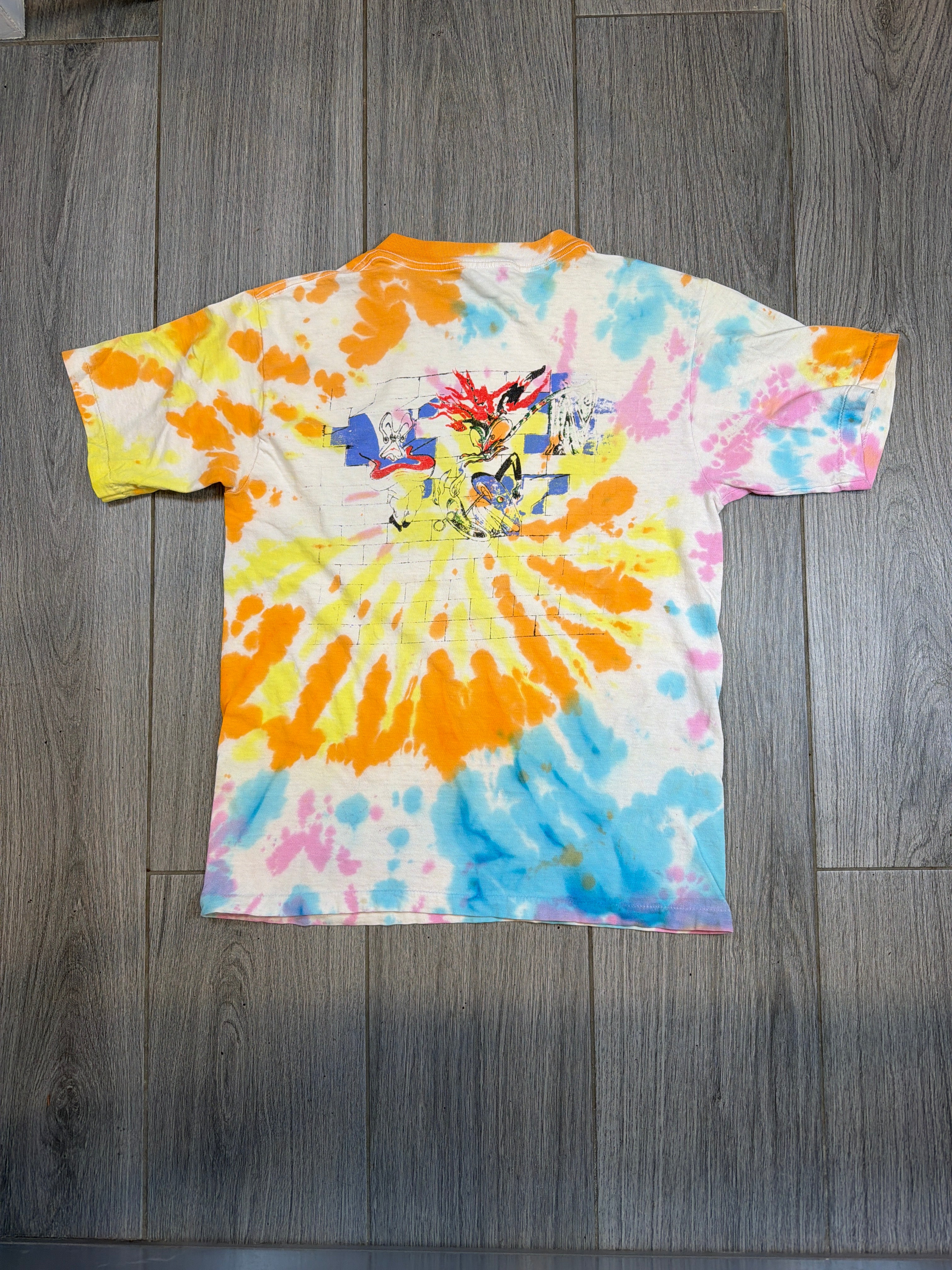 90s Pink Floyd Handshake The Wall Tie Dye Faded T-Shirt Medium