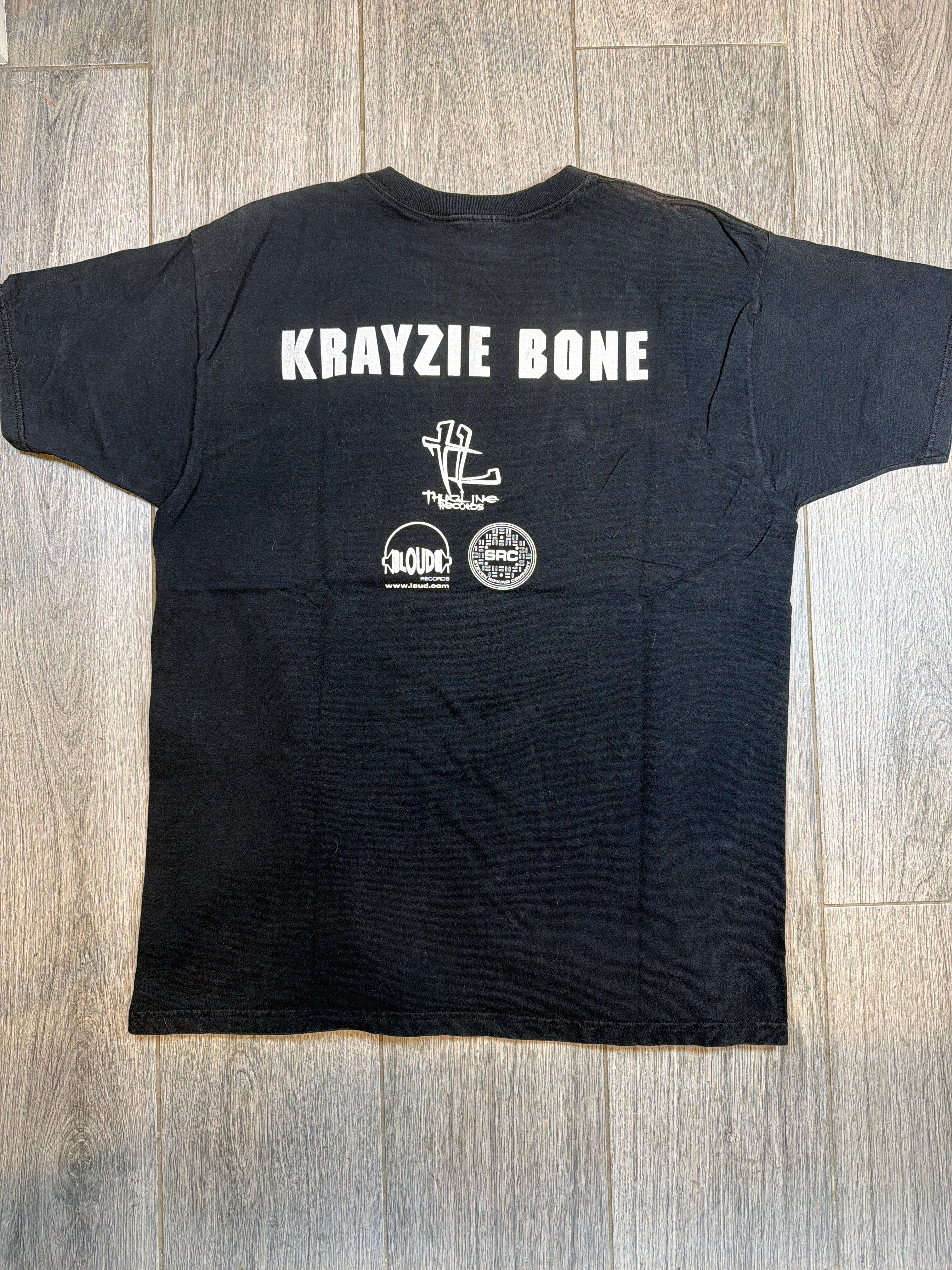90s Krayzie Bone Thug On Da Line Portrait Double Sided Black T-Shirt XL