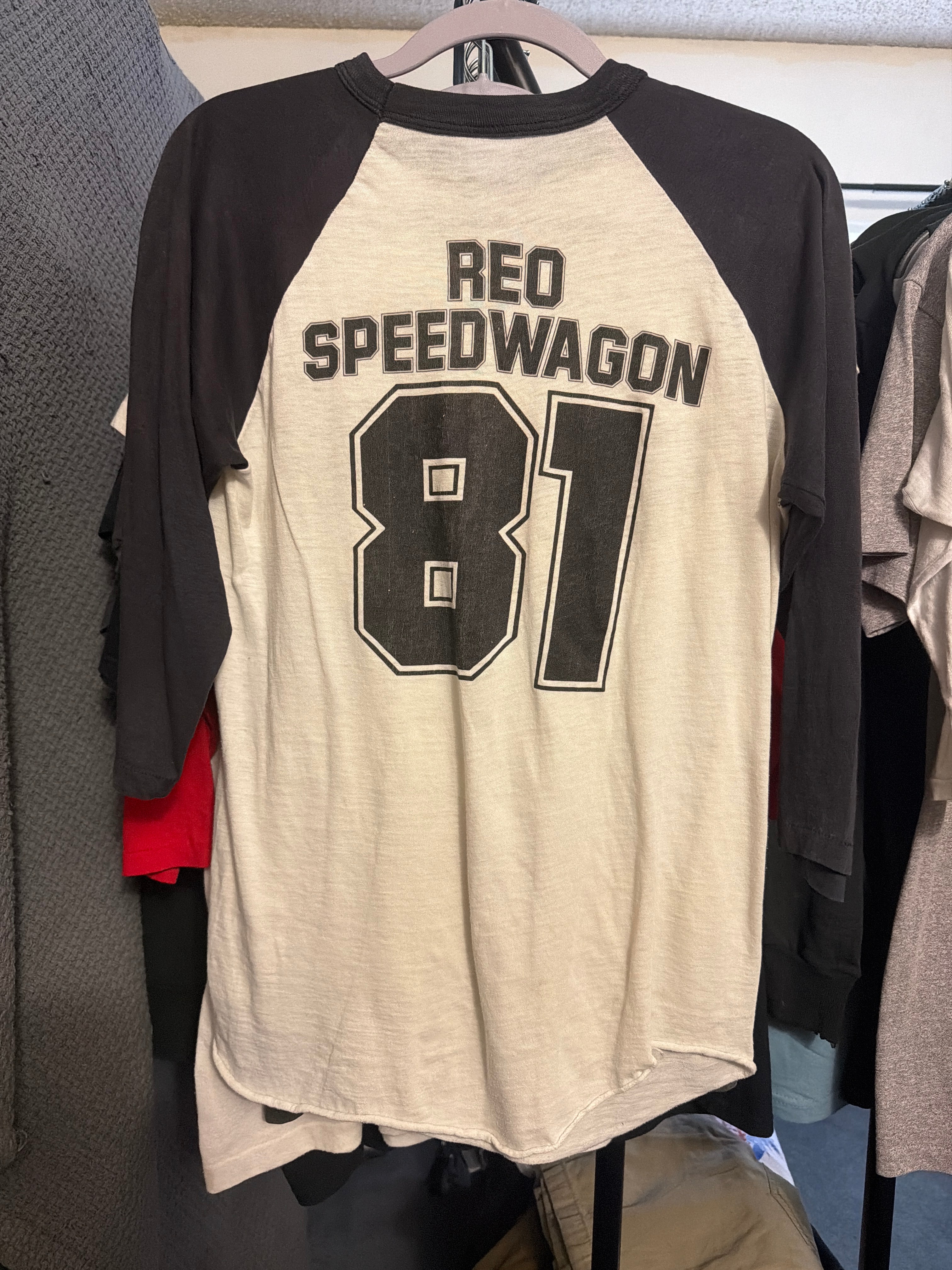 1981 REO Speedwagon Tour Raglan 3/4 Knits Tagged L Black/White Shirt