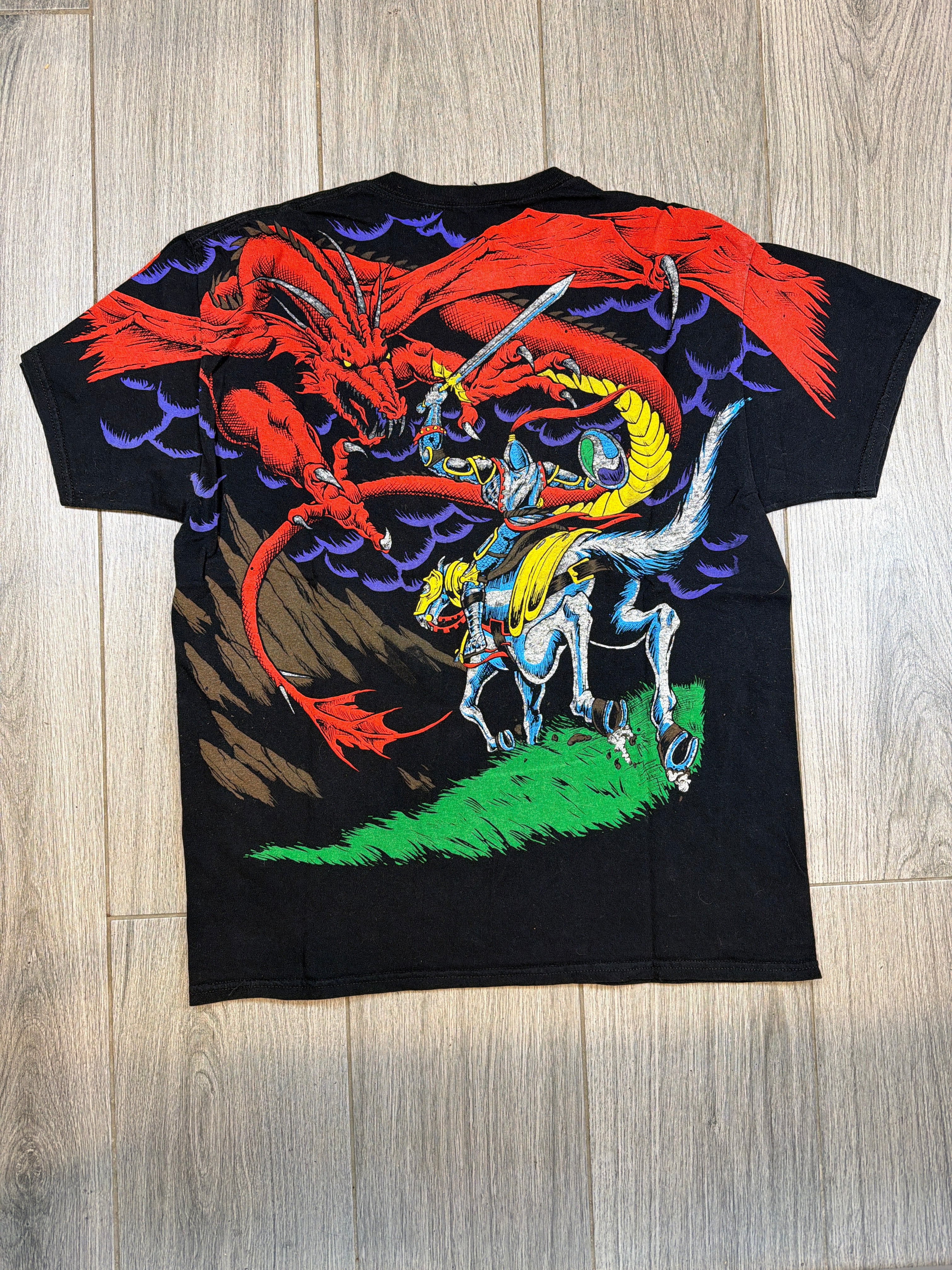 Print Tag Liquid Blue Dragon Knight AOP Black T-Shirt Large