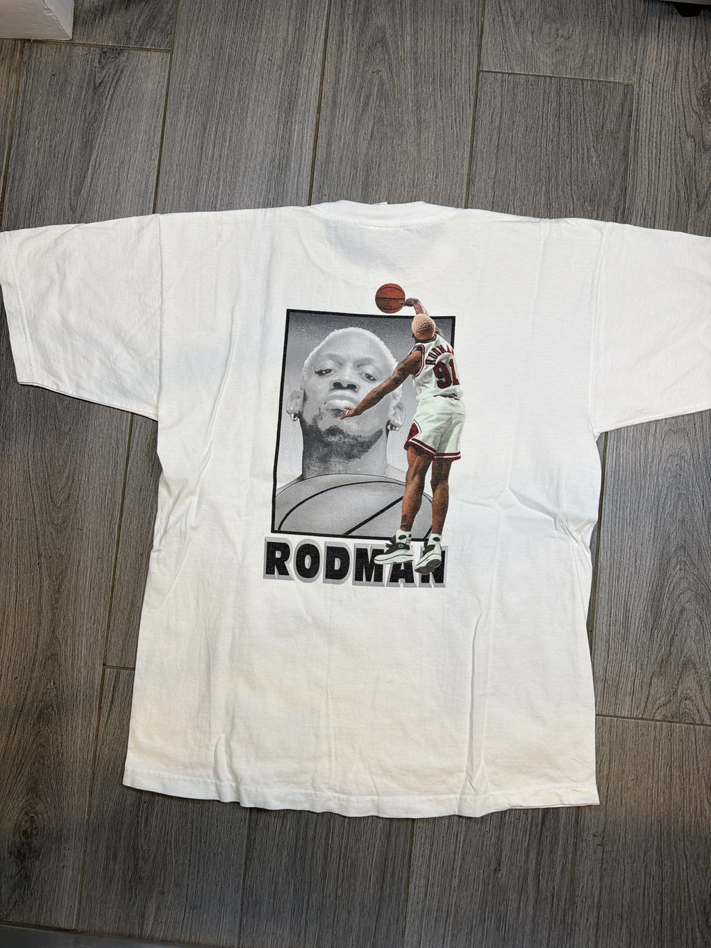 90s Dennis Rodman x Converse Chicago Bulls White T-Shirt Large