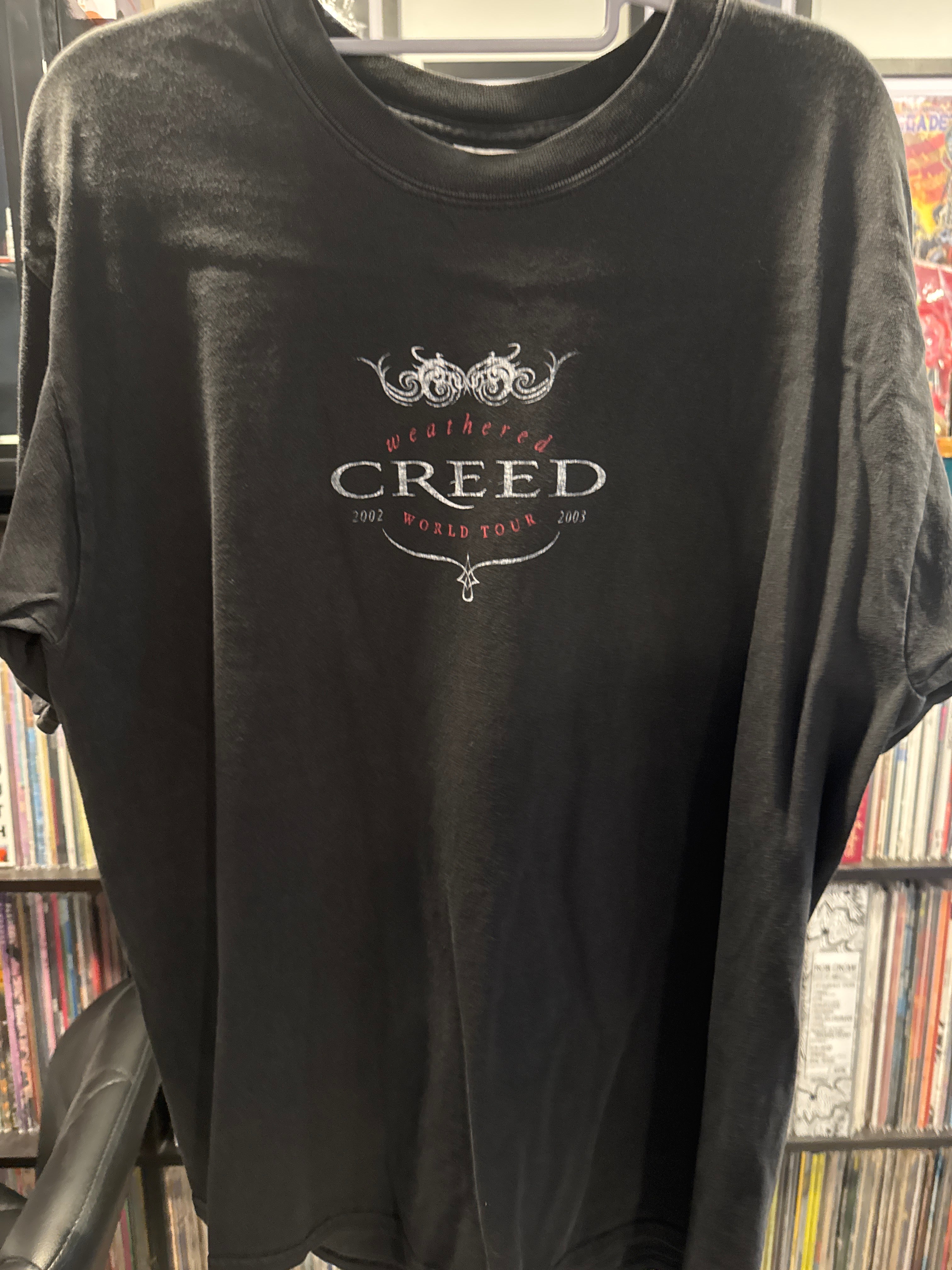 2002-2003 Creed Weathered World Tour T Shirt Black Large Gildan Faded Y2K