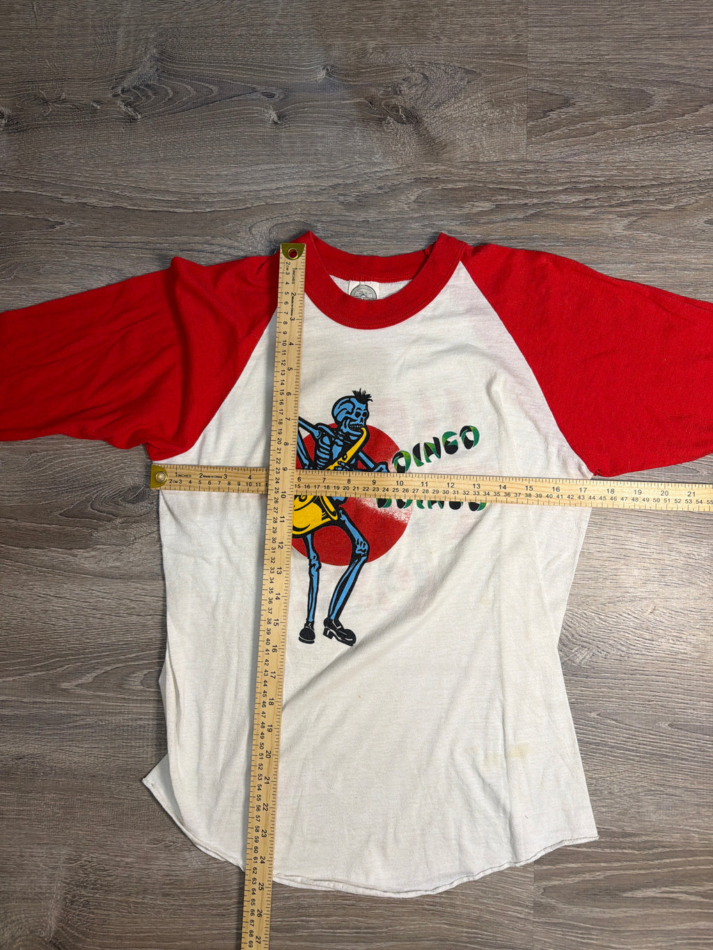 Oingo Boingo Hell Tour 1982 Band Vintage White Red Raglan T-Shirt M/Large