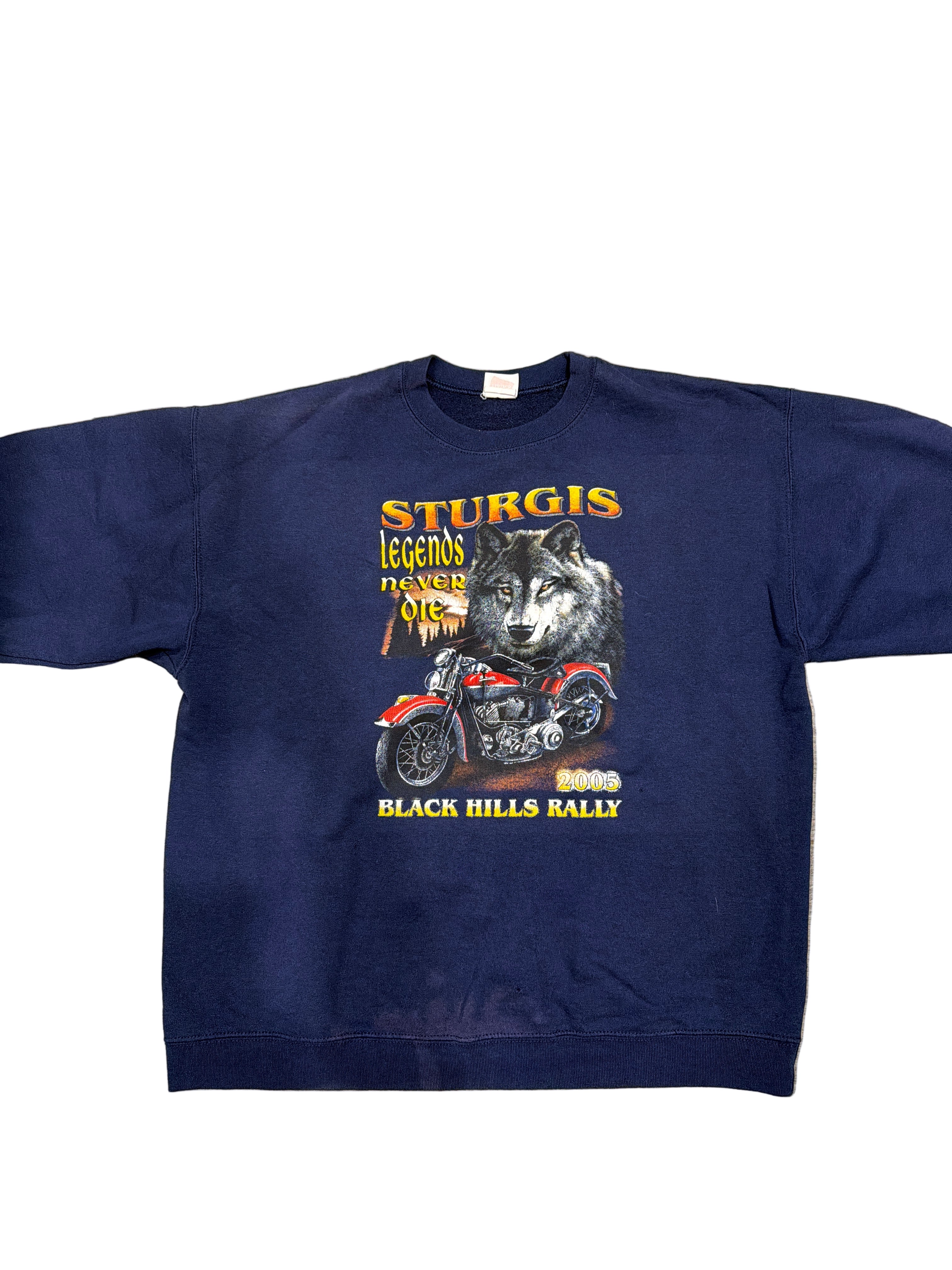 2005 Sturgis Motorcycle Harley Davidson Crew Neck Blue Sweatshirt Large