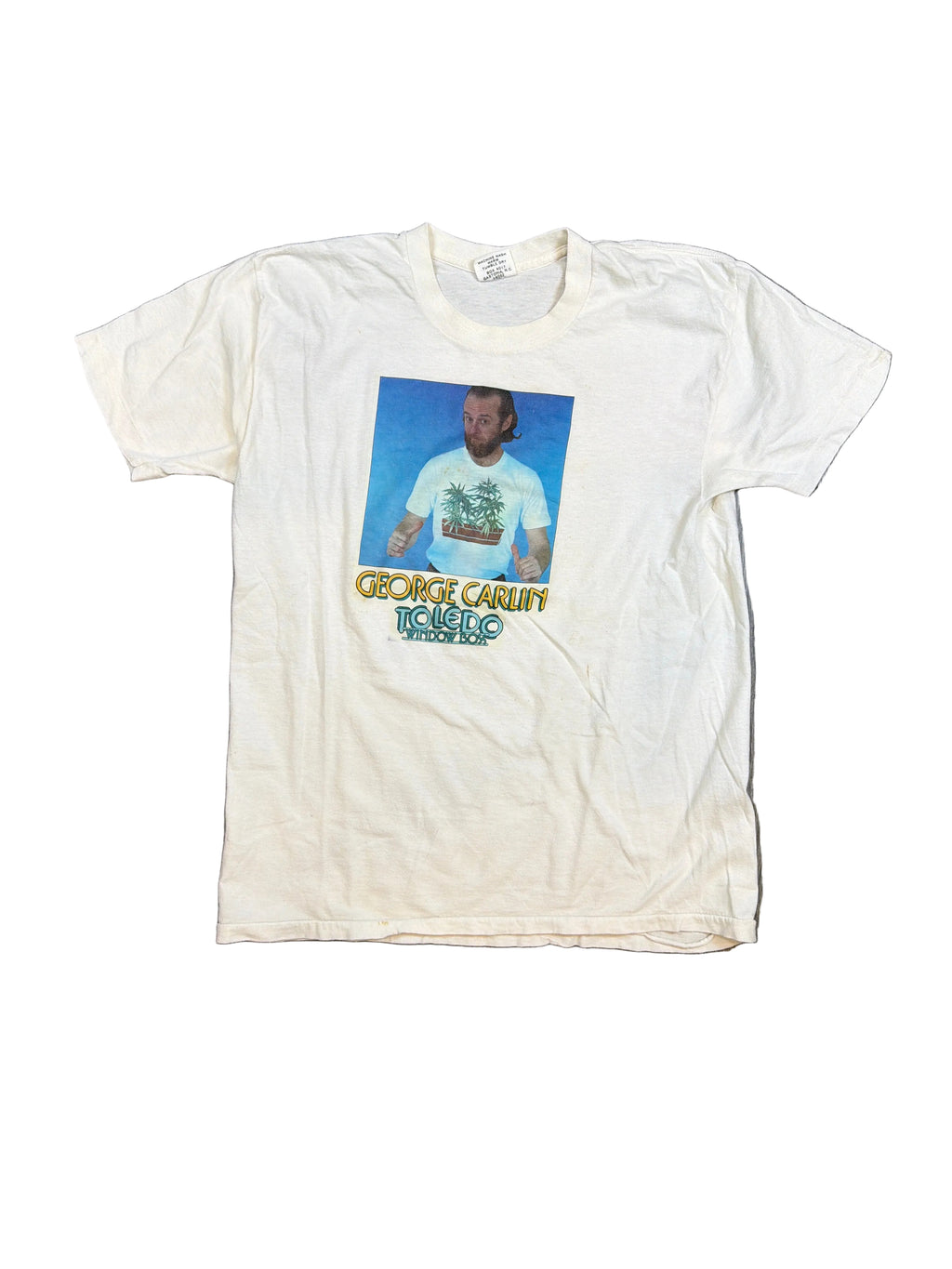 George Carlin 1974 Toledo Window Box Marijuana Drug White T-Shirt Medium