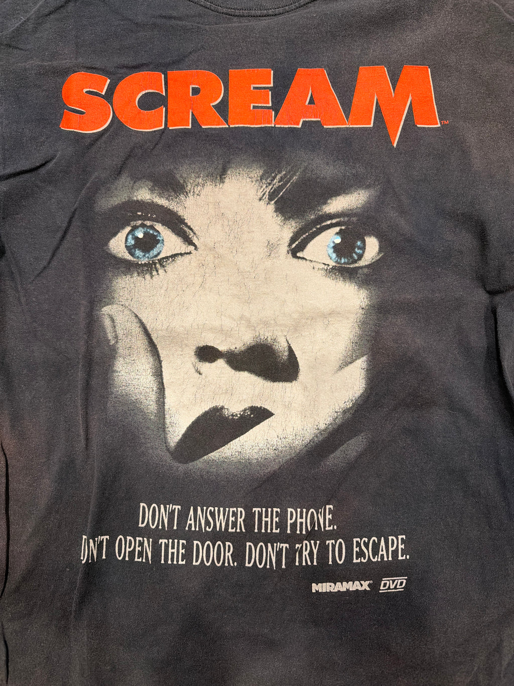 Modern Scream Movie Promo Faded Black Long Sleeve T-Shirt Print Tag