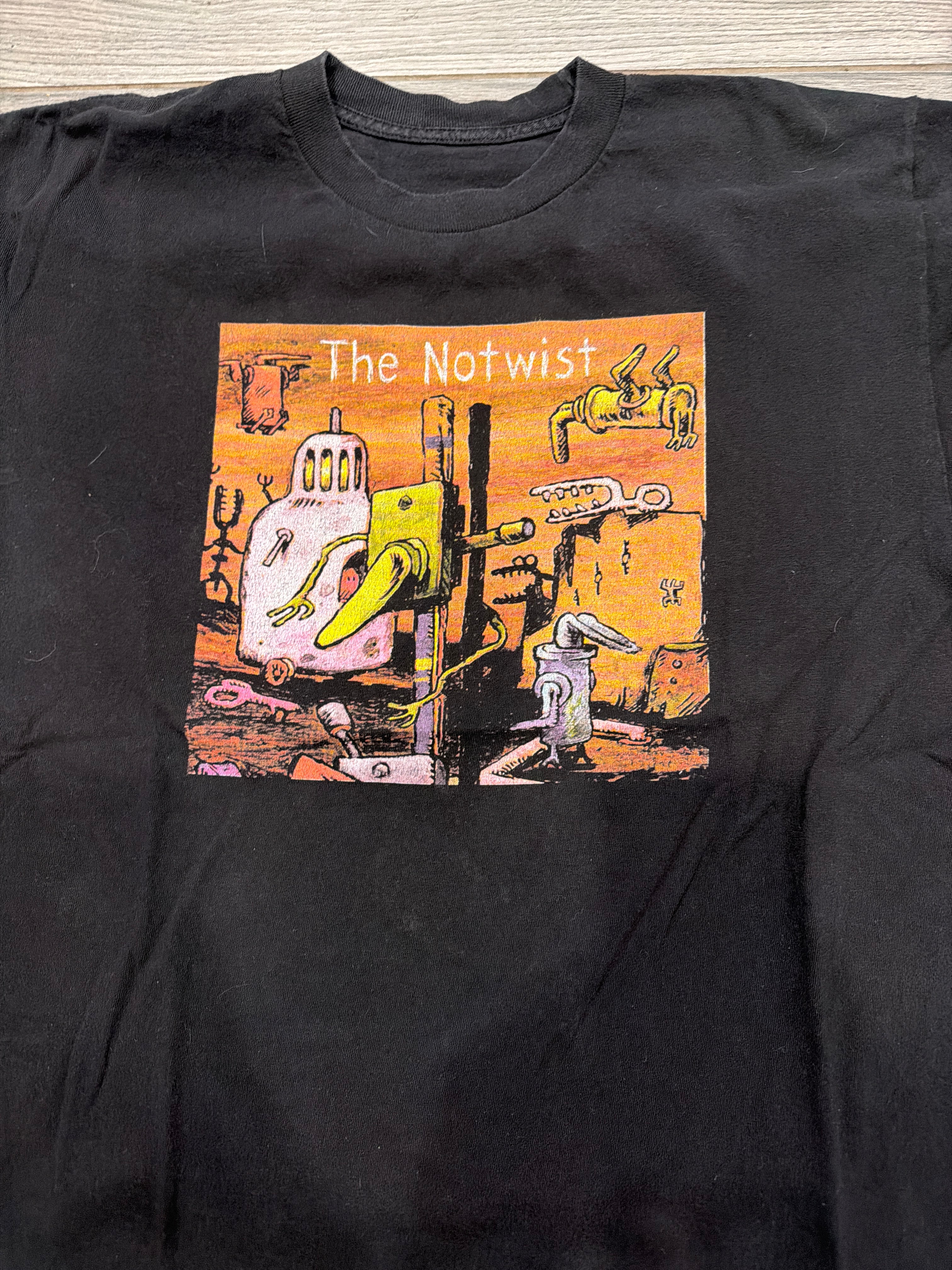 00s The Notwist Band Neon Golden Large Black T-Shirt Cut Tag