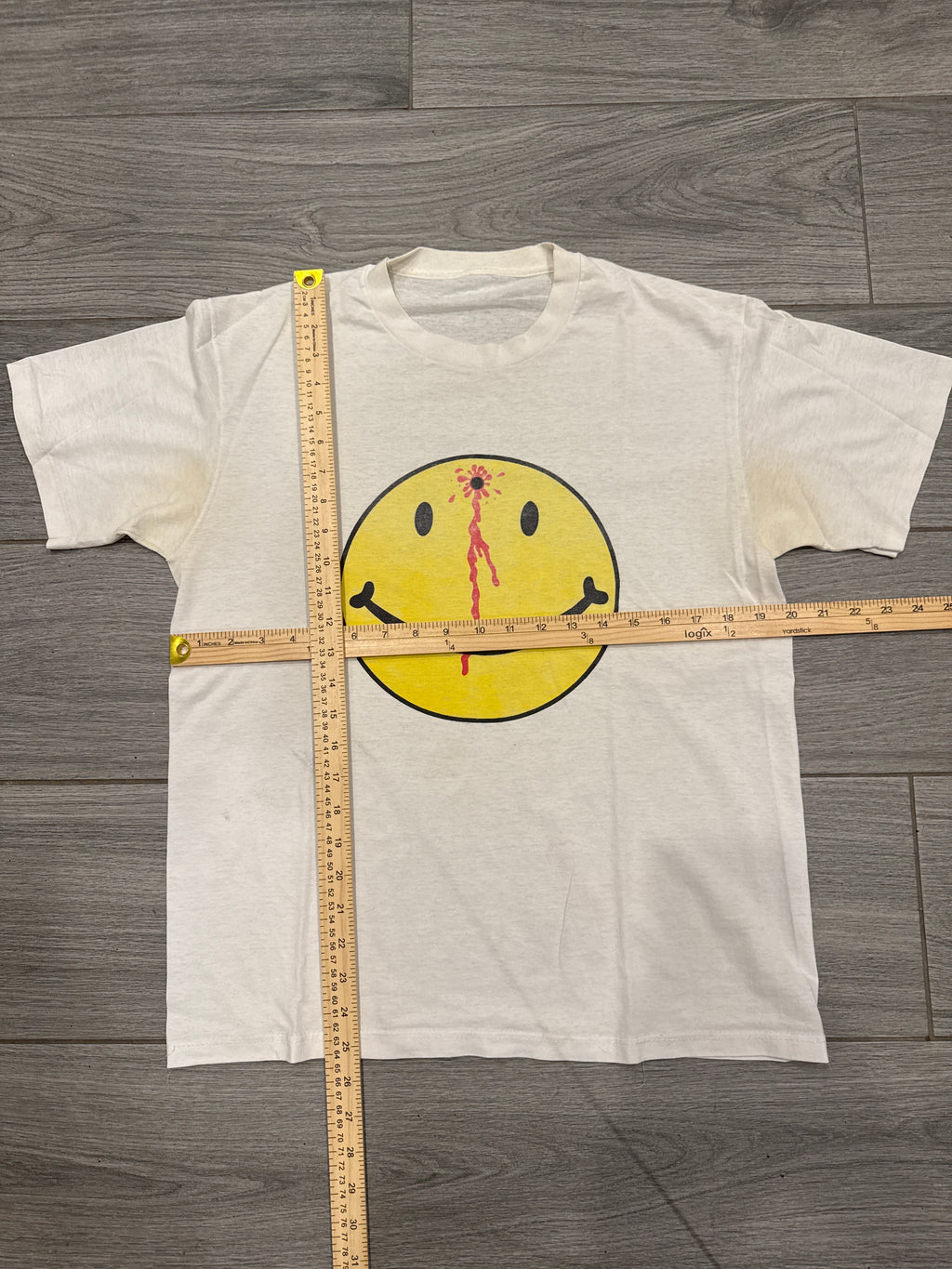 90s Hole in Head Smiley Vintage White Blood T-Shirt Medium