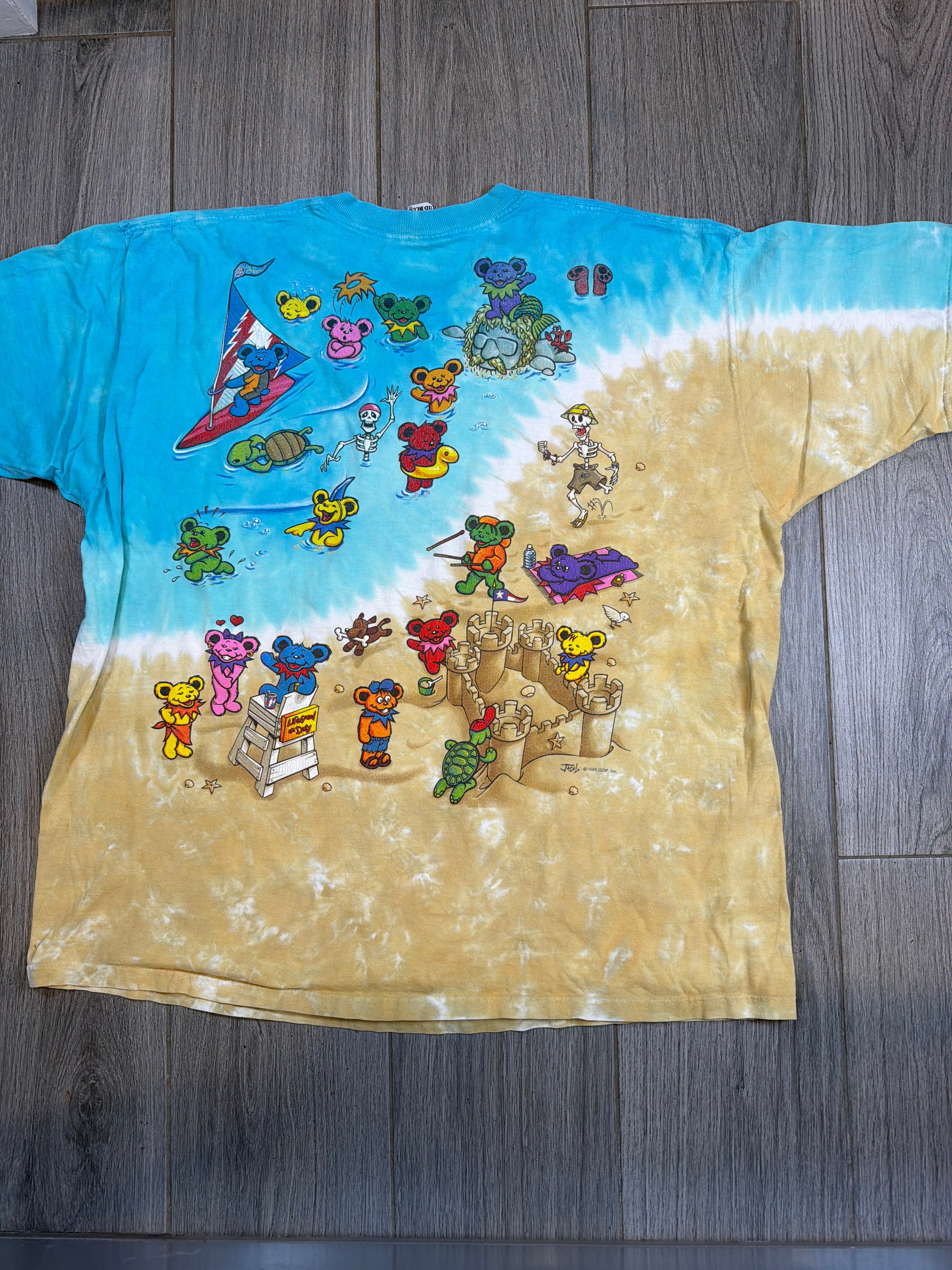 90s Grateful Dead Beach Liquid Blue Tie Dye T-Shirt XXL
