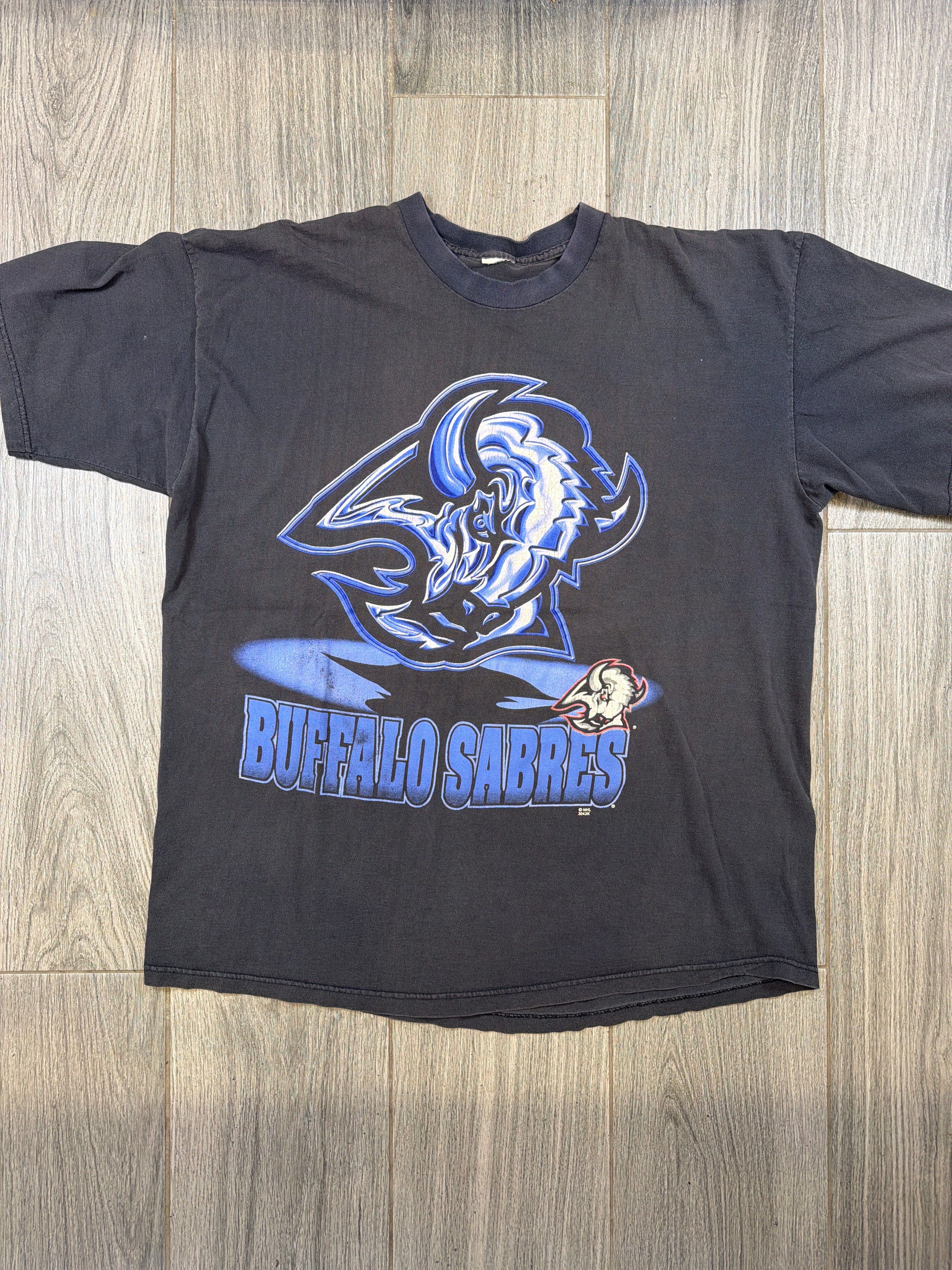 New York Buffalo Sabres NHL Hockey Faded Vintage Black T-Shirt XL