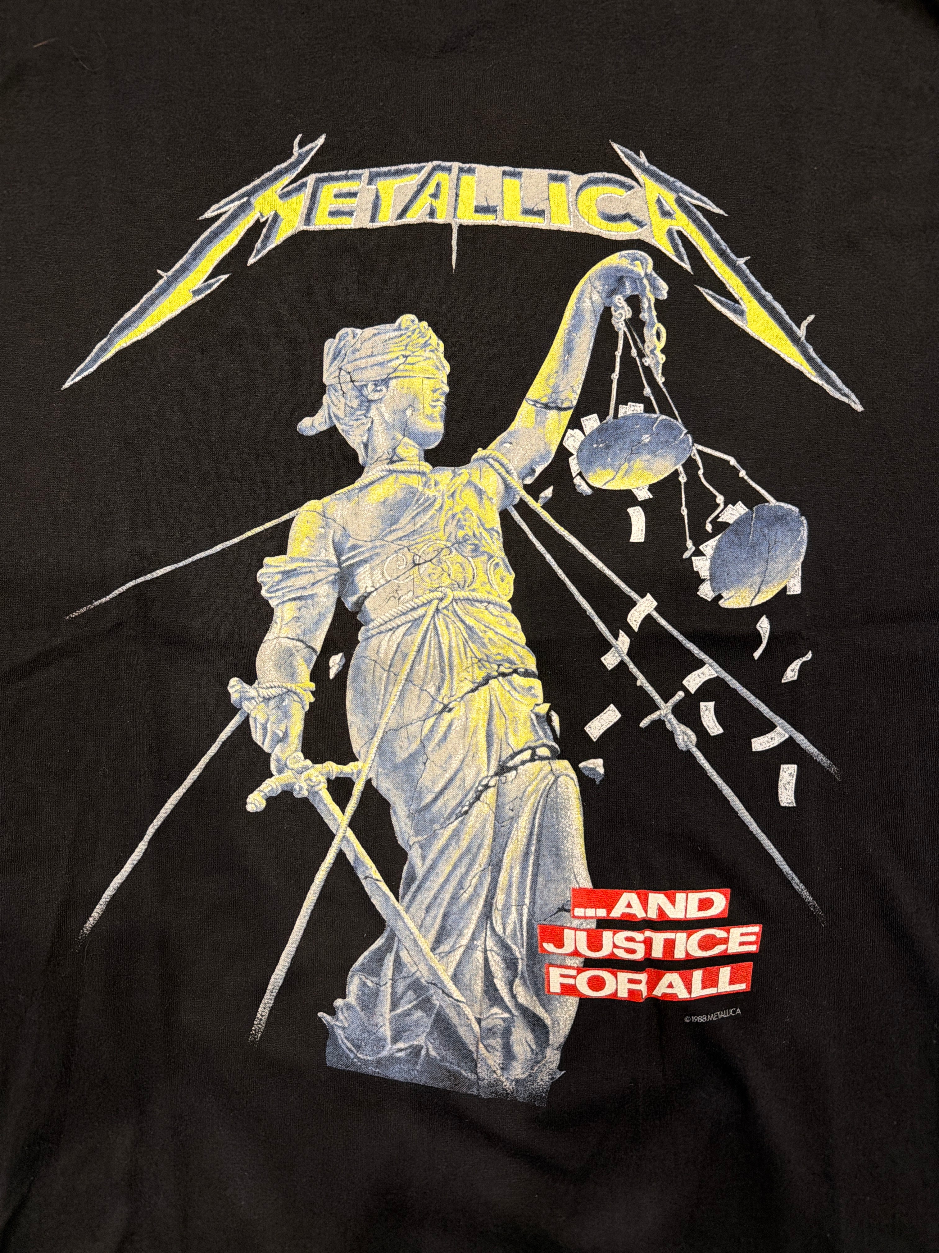 1988 Metallica And Justice For All Black Tour T-Shirt Summer Medium