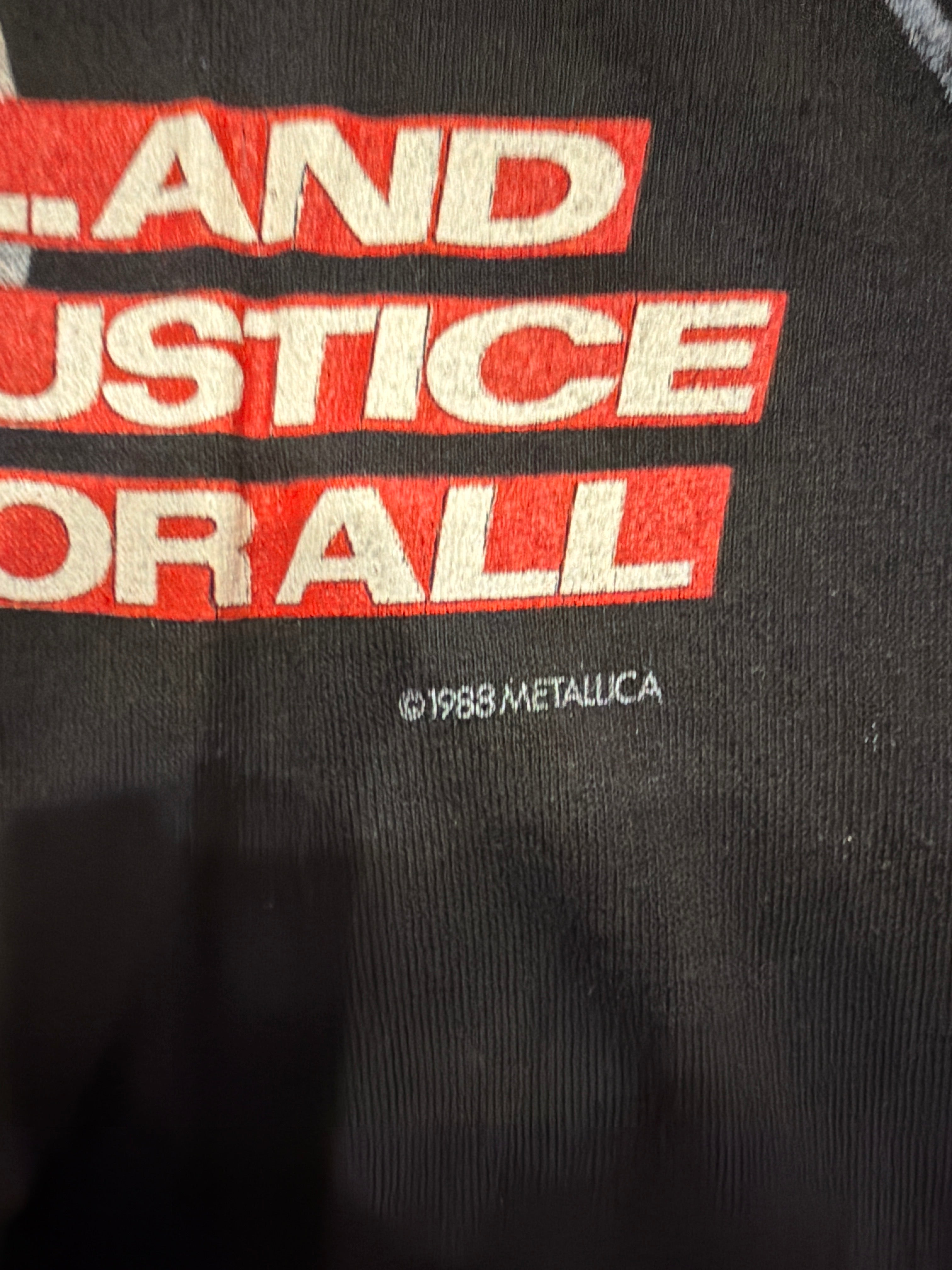 1988 Metallica And Justice For All Black Tour T-Shirt Summer Medium