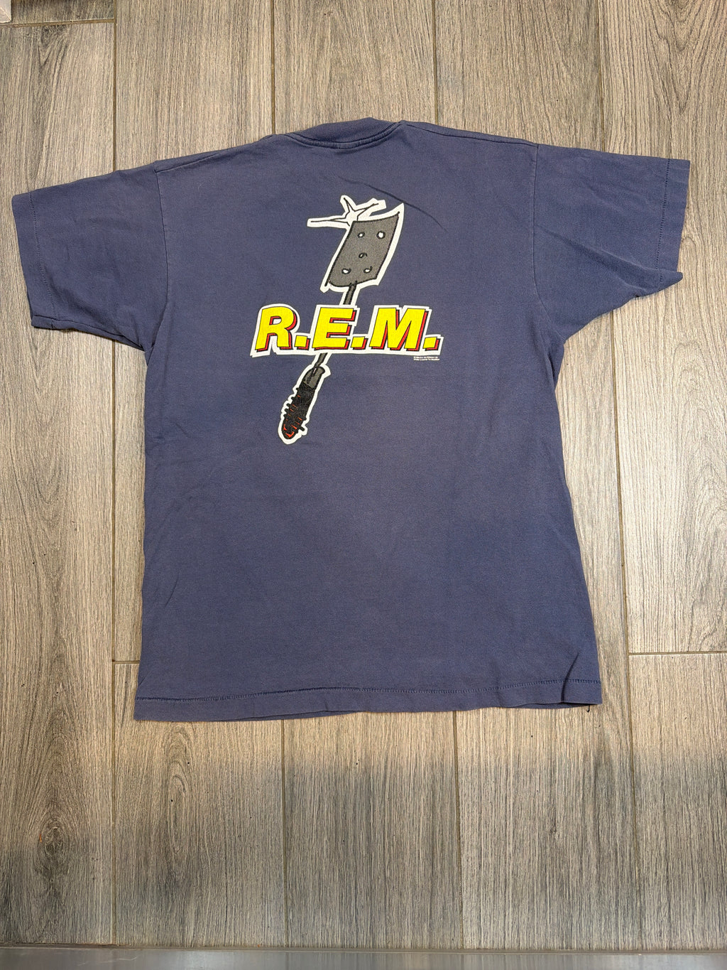 1994 REM R.E.M. Burger Flipper Stipe Vintage FOTL Blue T-Shirt Large