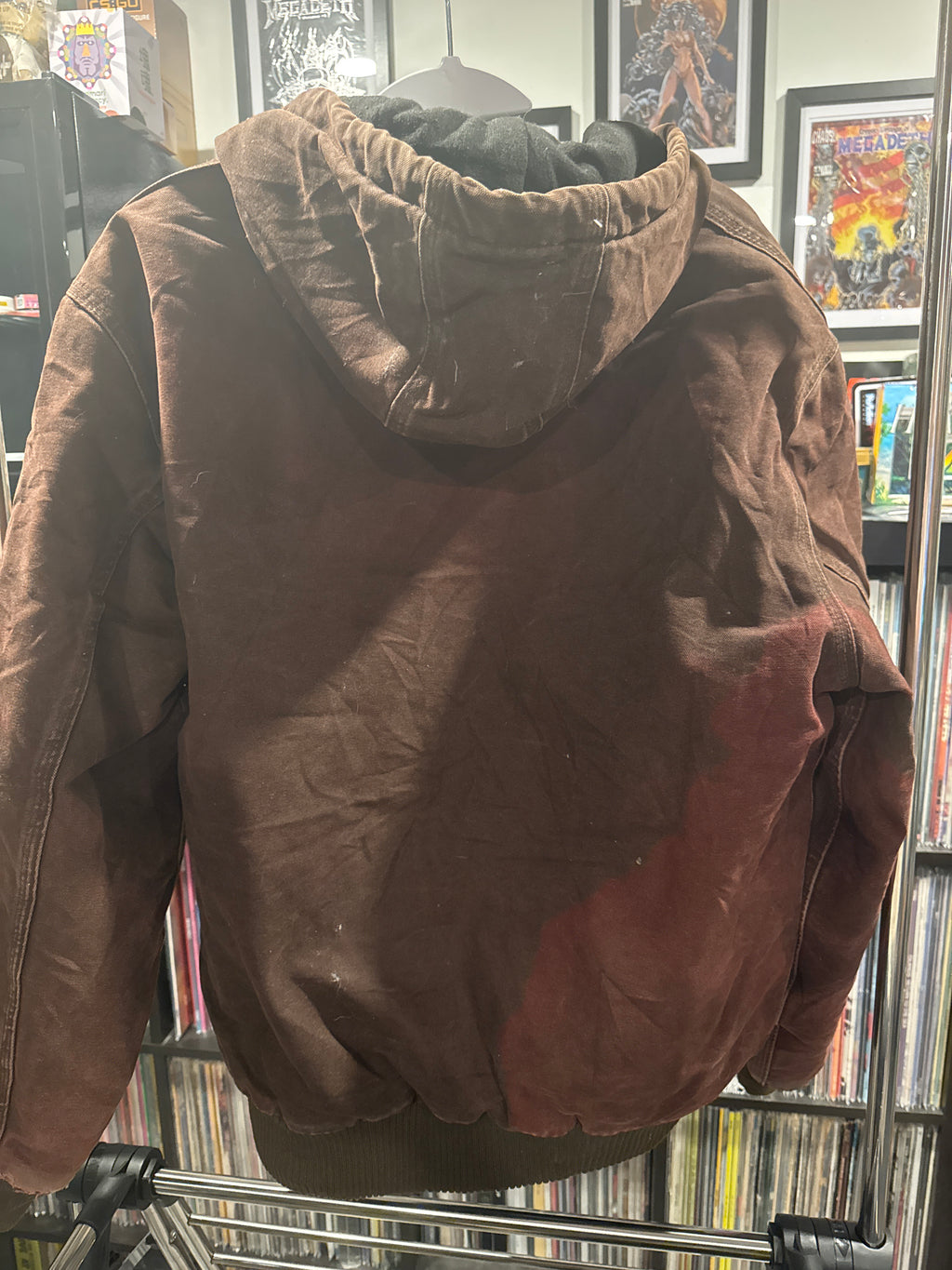 Vintage Carhartt Fleece Lined Hoodie Worn Broken In Distressed Medium