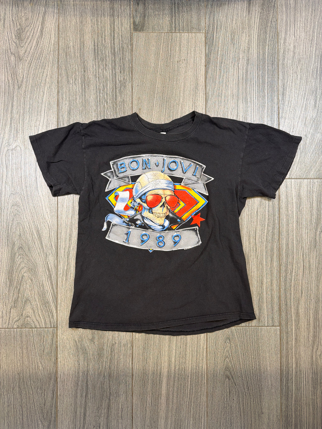 Bon Jovi 1988/1989 Tour We're Back Kickin' Band Black T-Shirt Medium