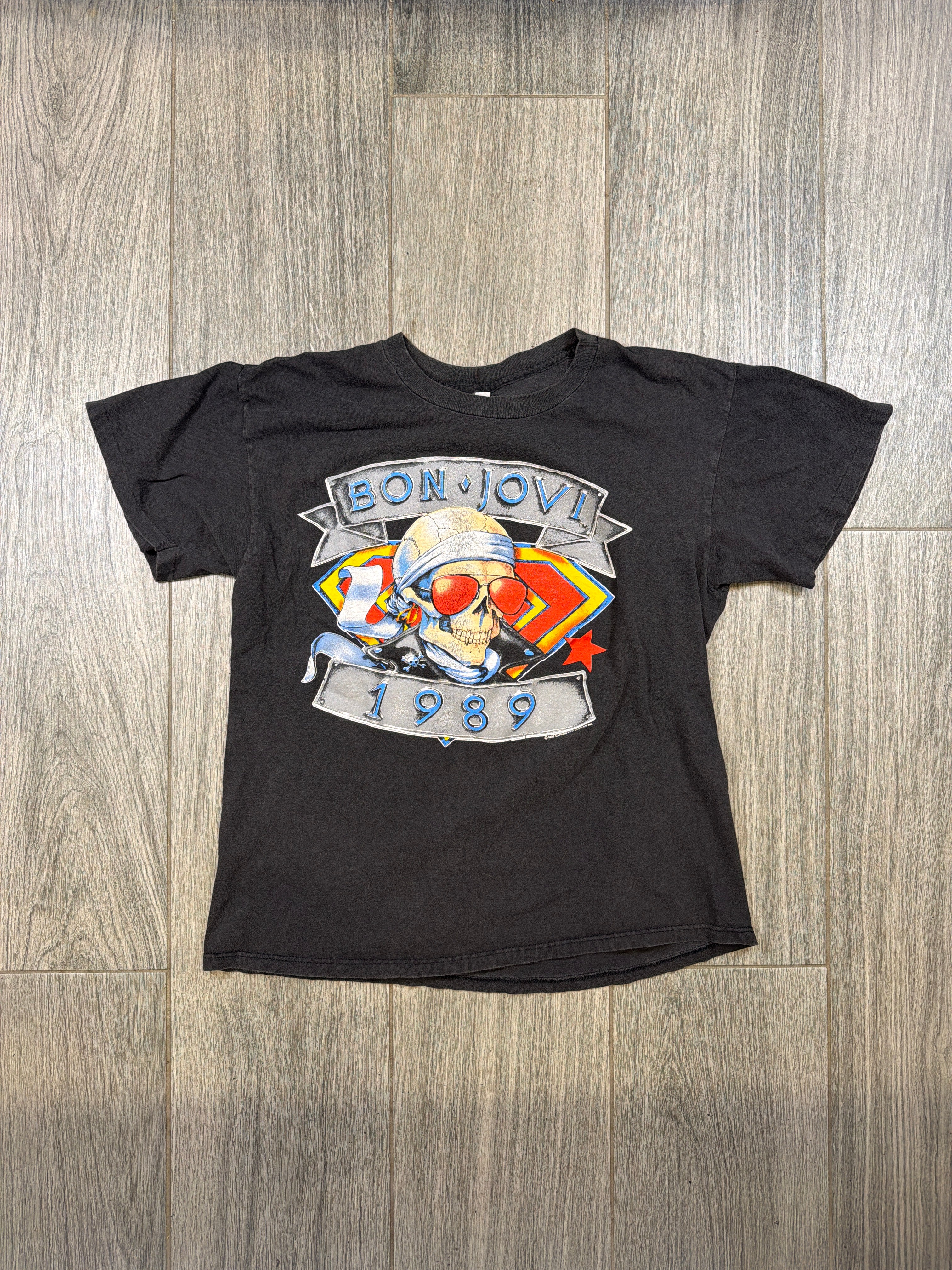 Bon Jovi 1988/1989 Tour We're Back Kickin' Band Black T-Shirt Medium