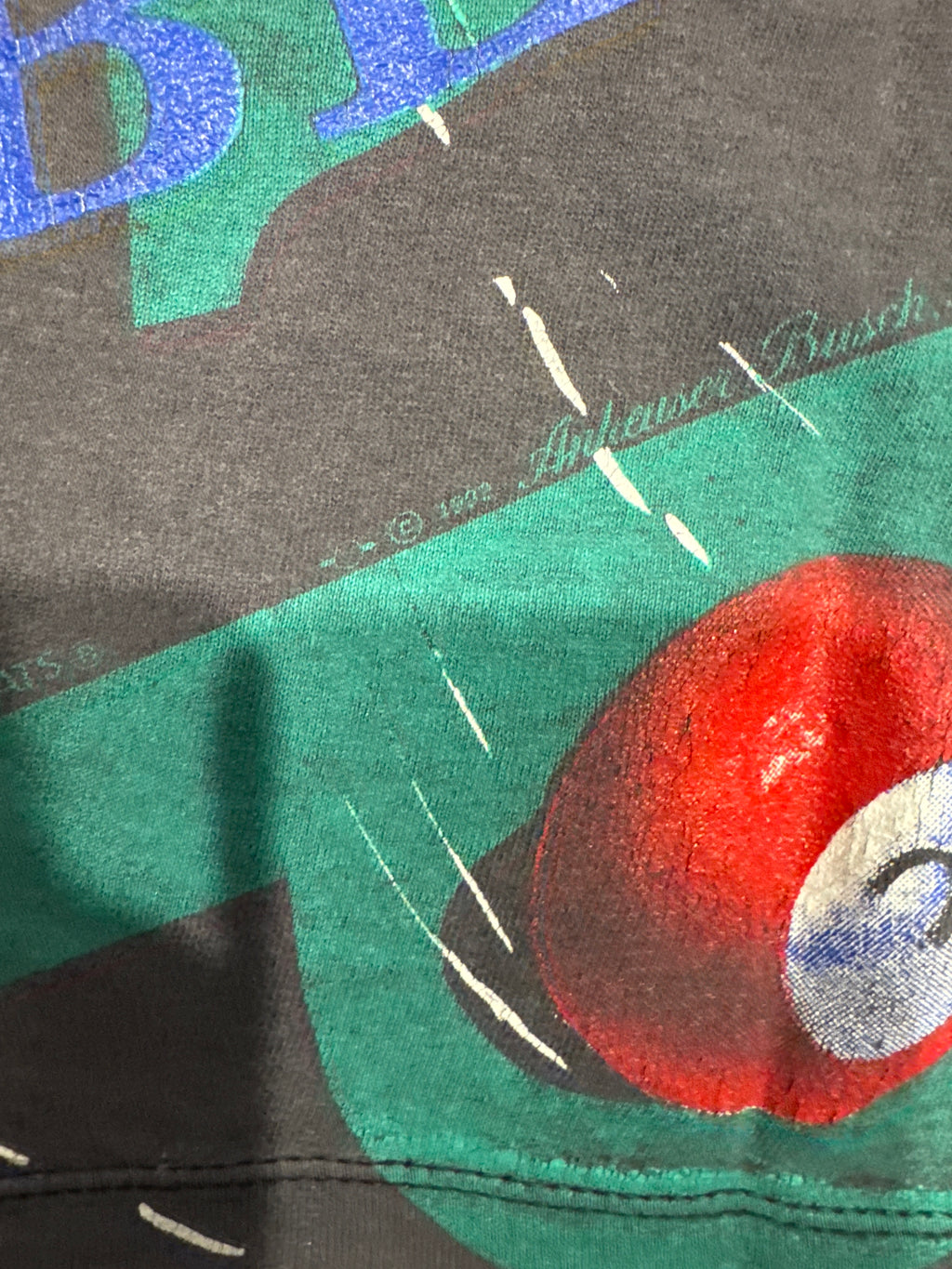 1992 Budweiser Pool Billiards Balls AOP Faded Thrashed Black T-Shirt XL