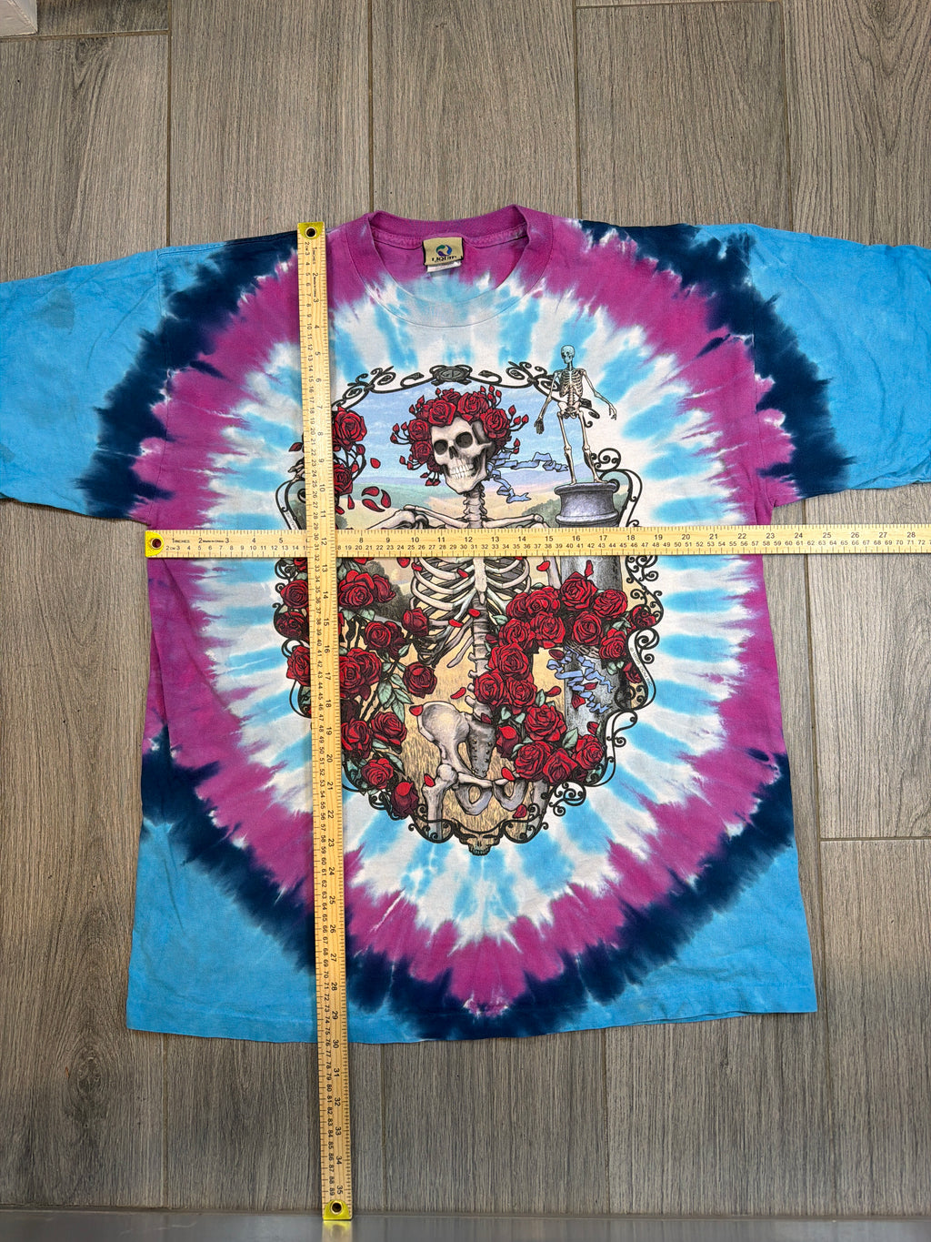 1995 Grateful Dead Skeleton Roses 30 Years Liquid Blue Tie Dye T-Shirt XL
