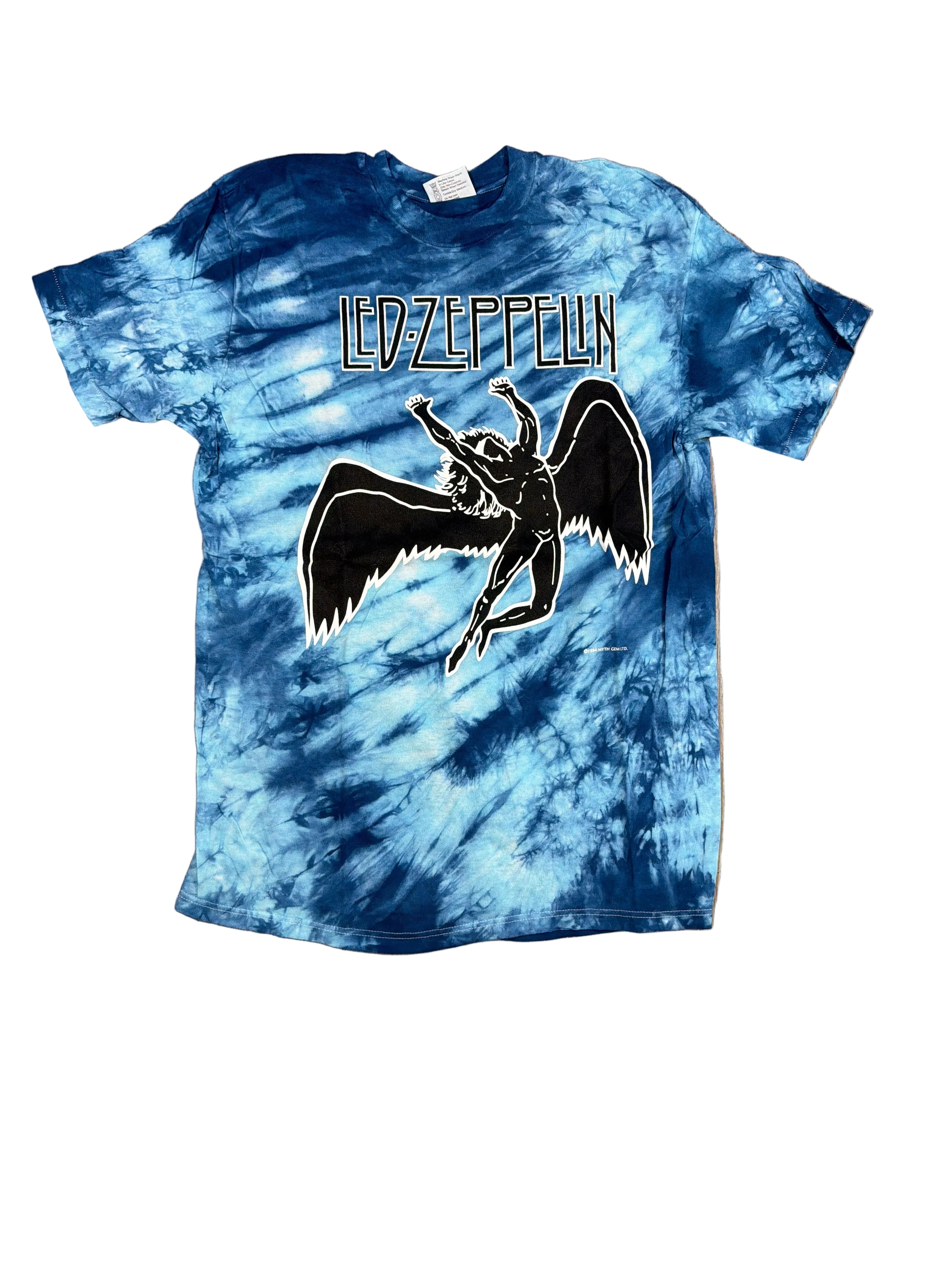 1984 Led Zeppelin Swan Song Tie Dye Blue T-Shirt Medium