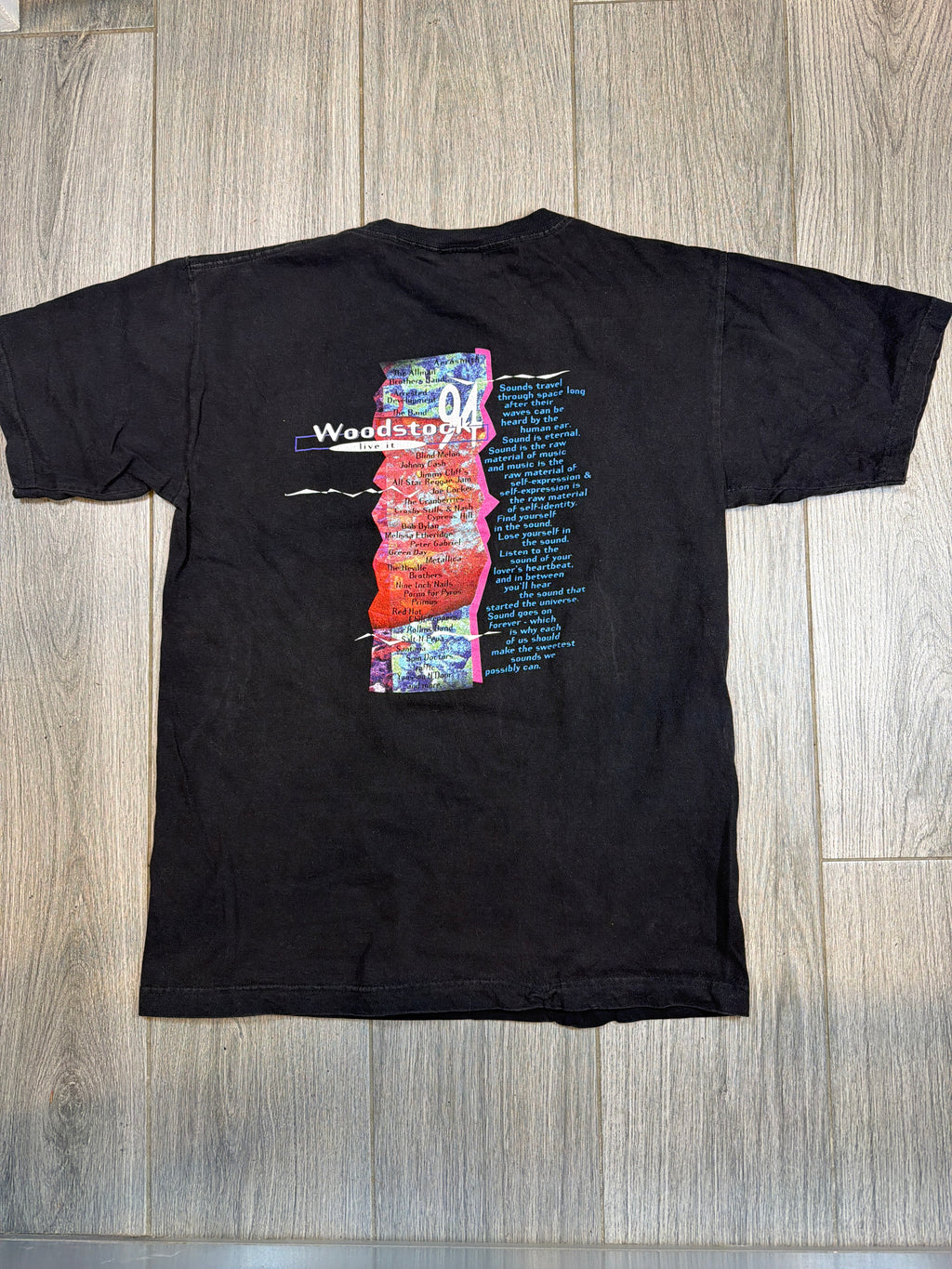 1994 Pepsi Woodstock 94 Full Band List Black T-Shirt Large