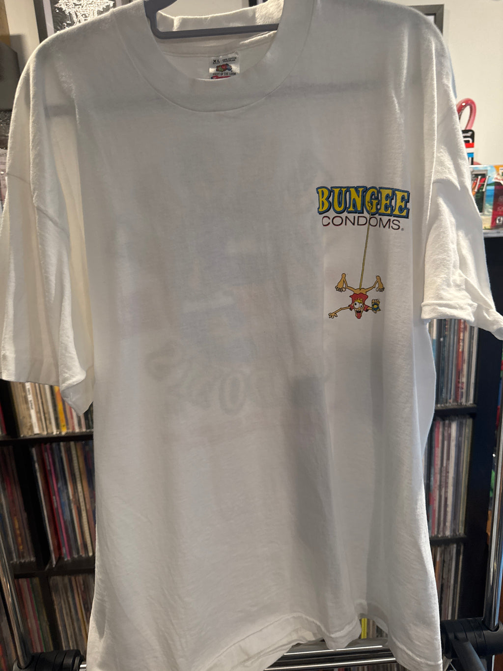 90s Bungee Condoms Vulgar Fruit of the Loom White Single Stitch XL