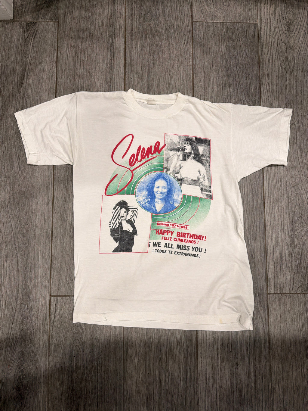 90s Selena Happy Birthday We Miss You White T-Shirt Large