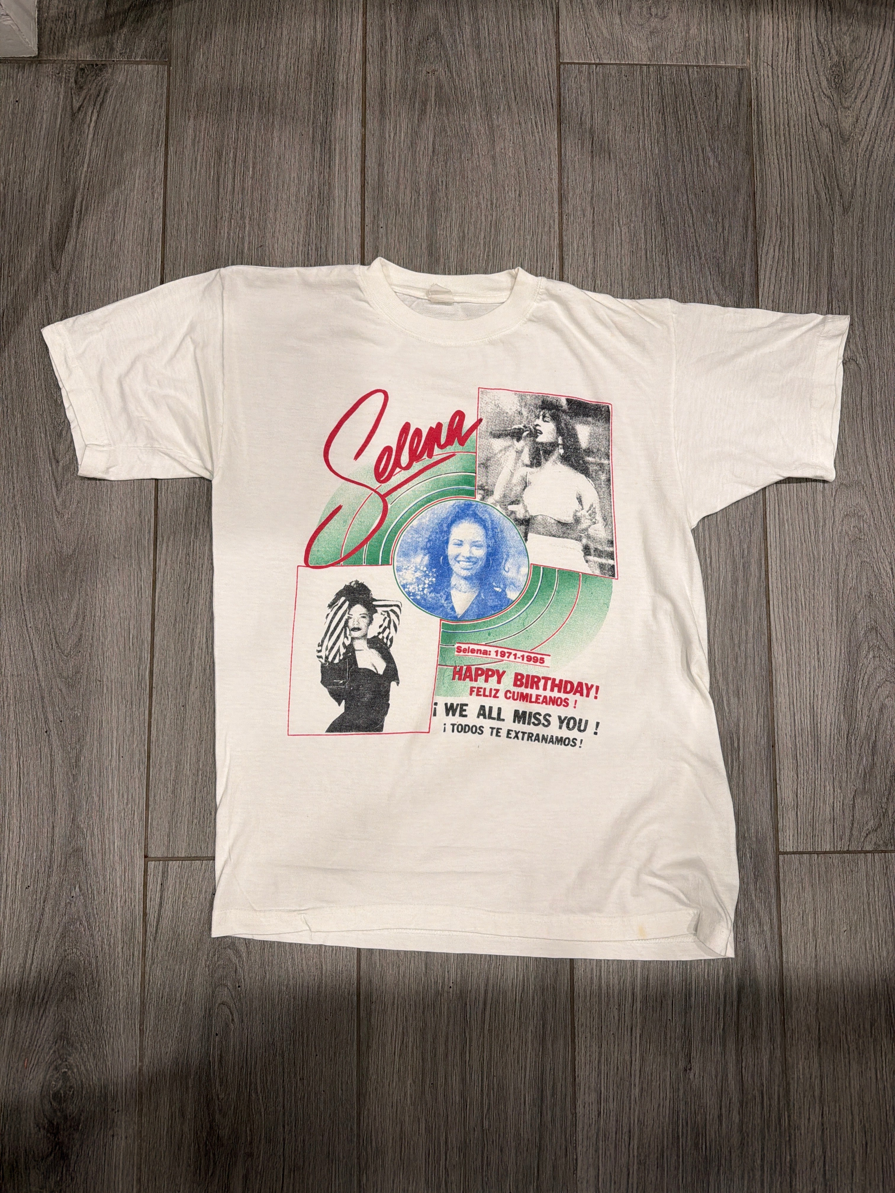 90s Selena Happy Birthday We Miss You White T-Shirt Large