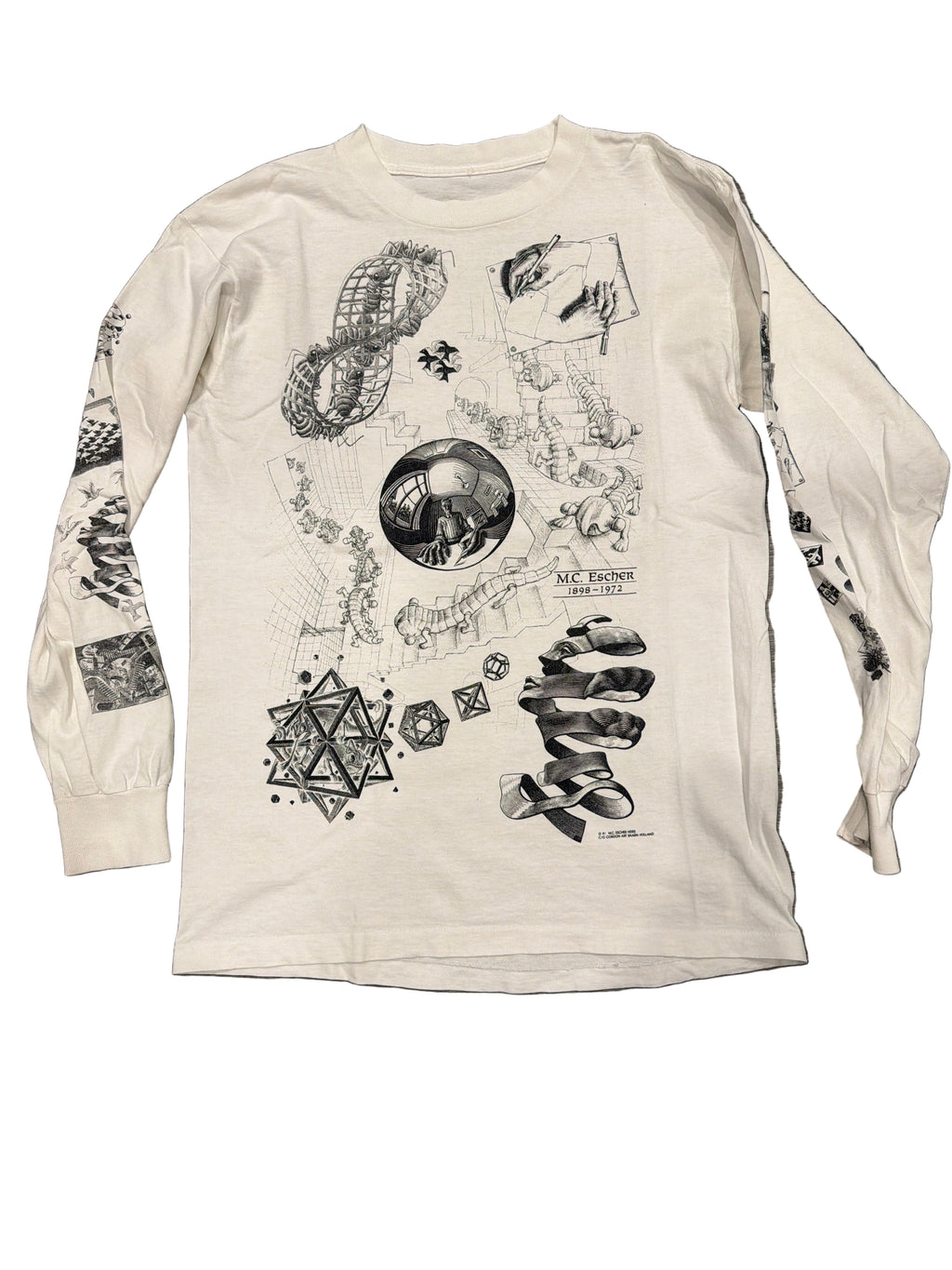 1991 MC Escher Art Vintage T-Shirt White Large Long Sleeve M.C.