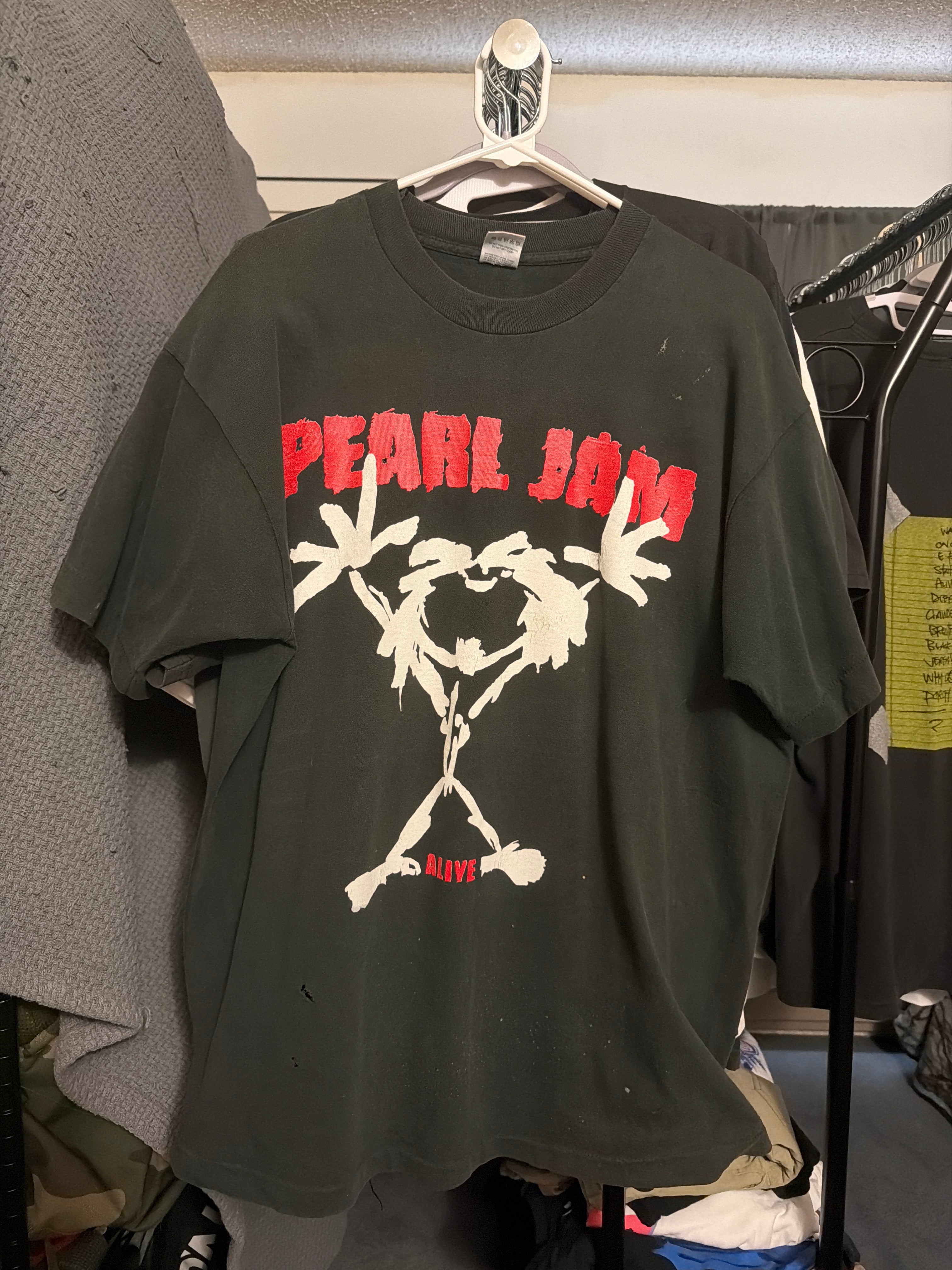 1993 Pearl Jam Alive Stick Double Sided FotL Vintage Black T-Shirt XL