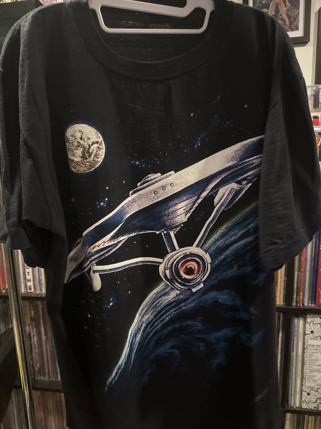 1991 Star Trek Space AOP Black T-Shirt XL Single Stitch Changes