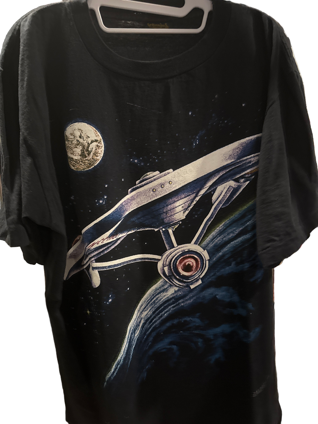 1991 Star Trek Space AOP Black T-Shirt XL Single Stitch Changes