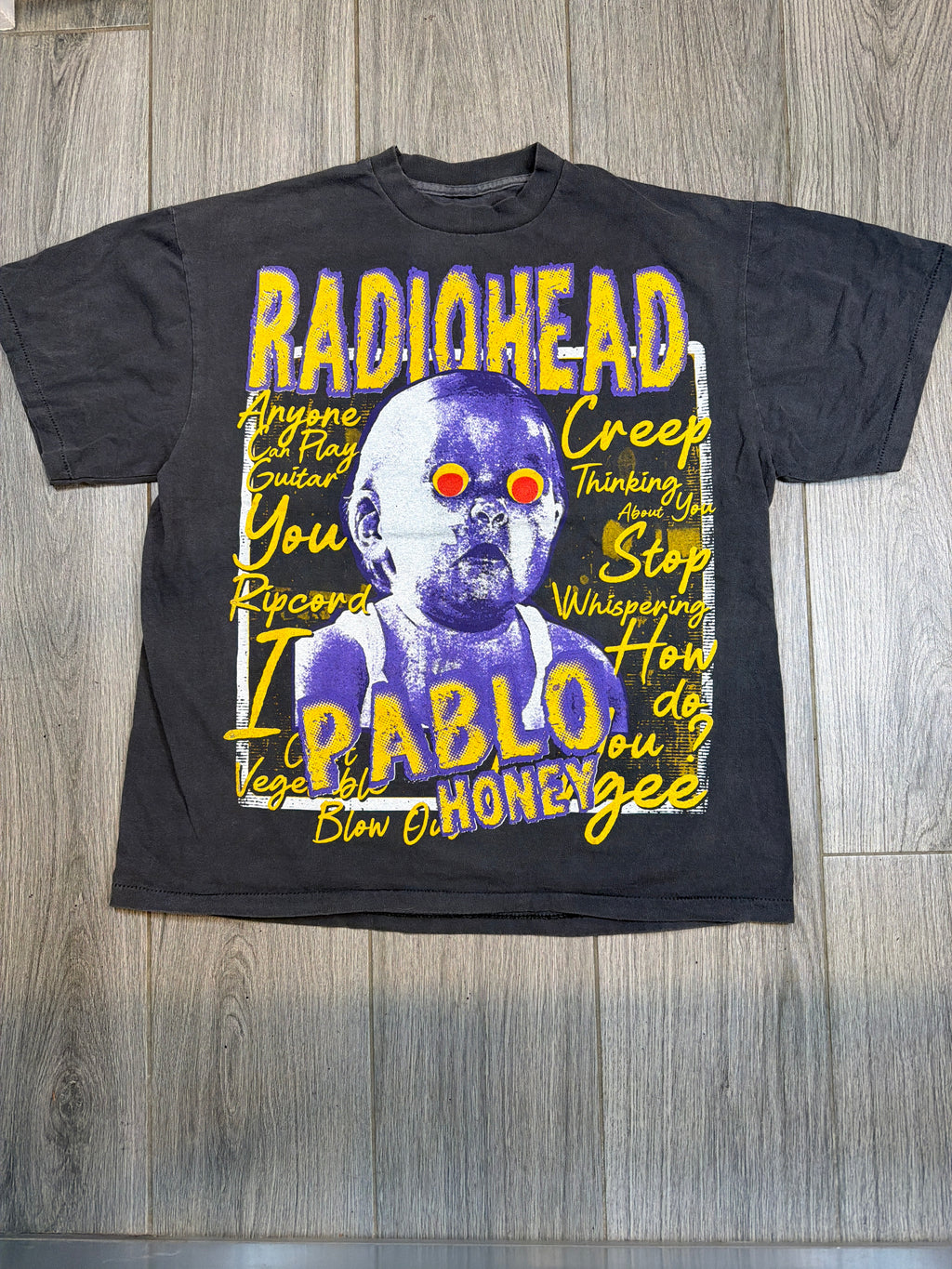Radiohead Pablo Honey Tour AOP Faded Black Bootleg T-Shirt XL