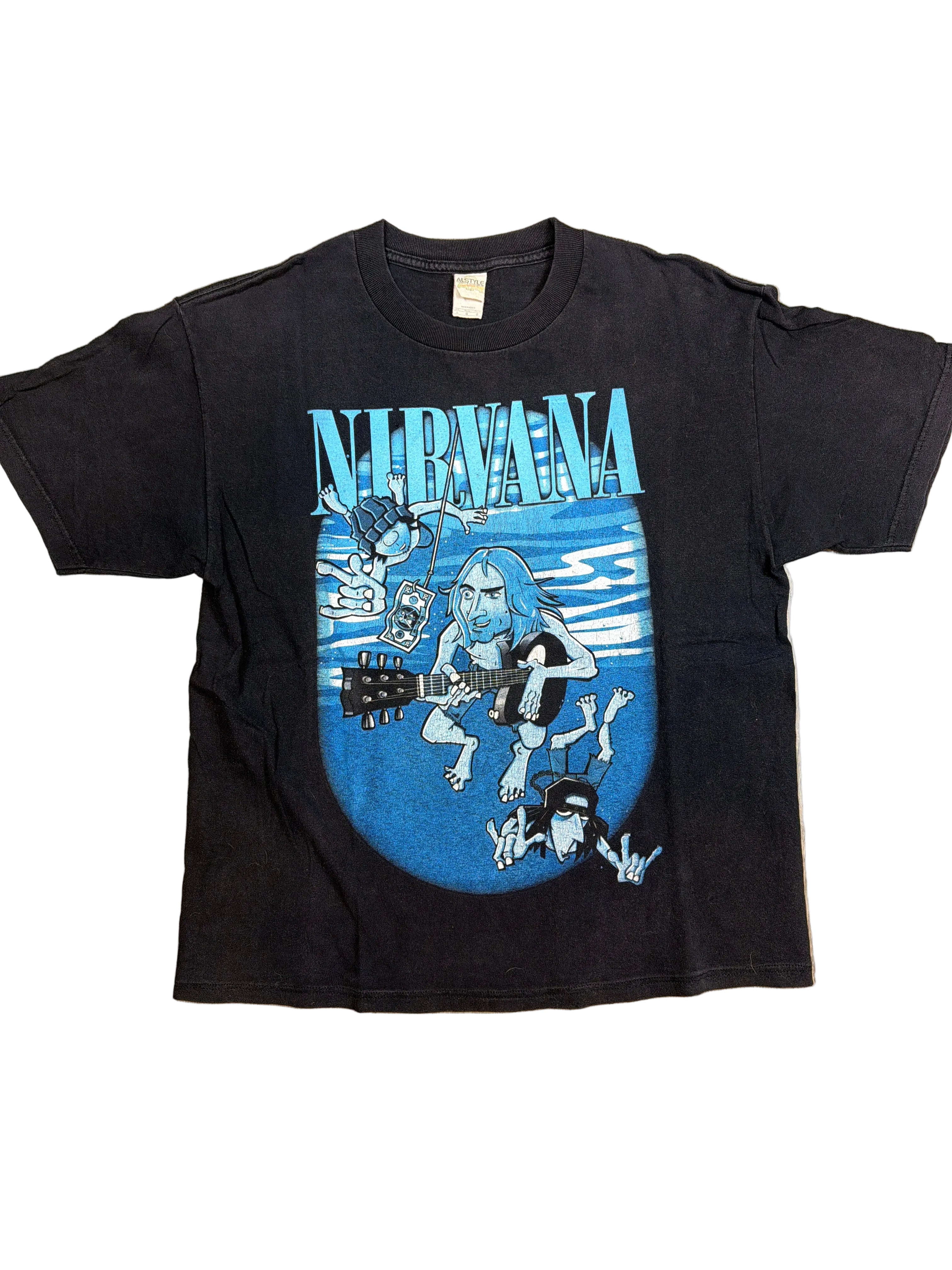 Nirvana Comic Nevermind Cartoon doppelseitiges Band schwarzes T-Shirt Größe L