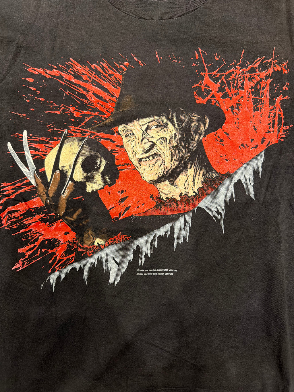 80s Freddy Kruger Suck Face Double Sided Black T-Shirt Medium
