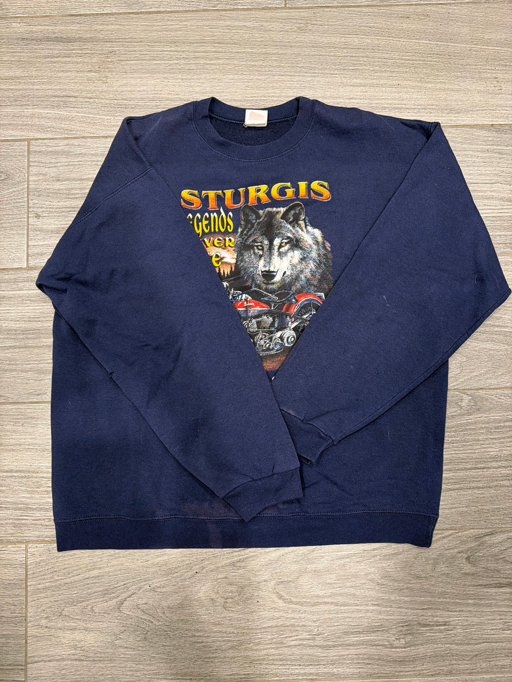 2005 Sturgis Motorcycle Harley Davidson Crew Neck Blue Sweatshirt Large